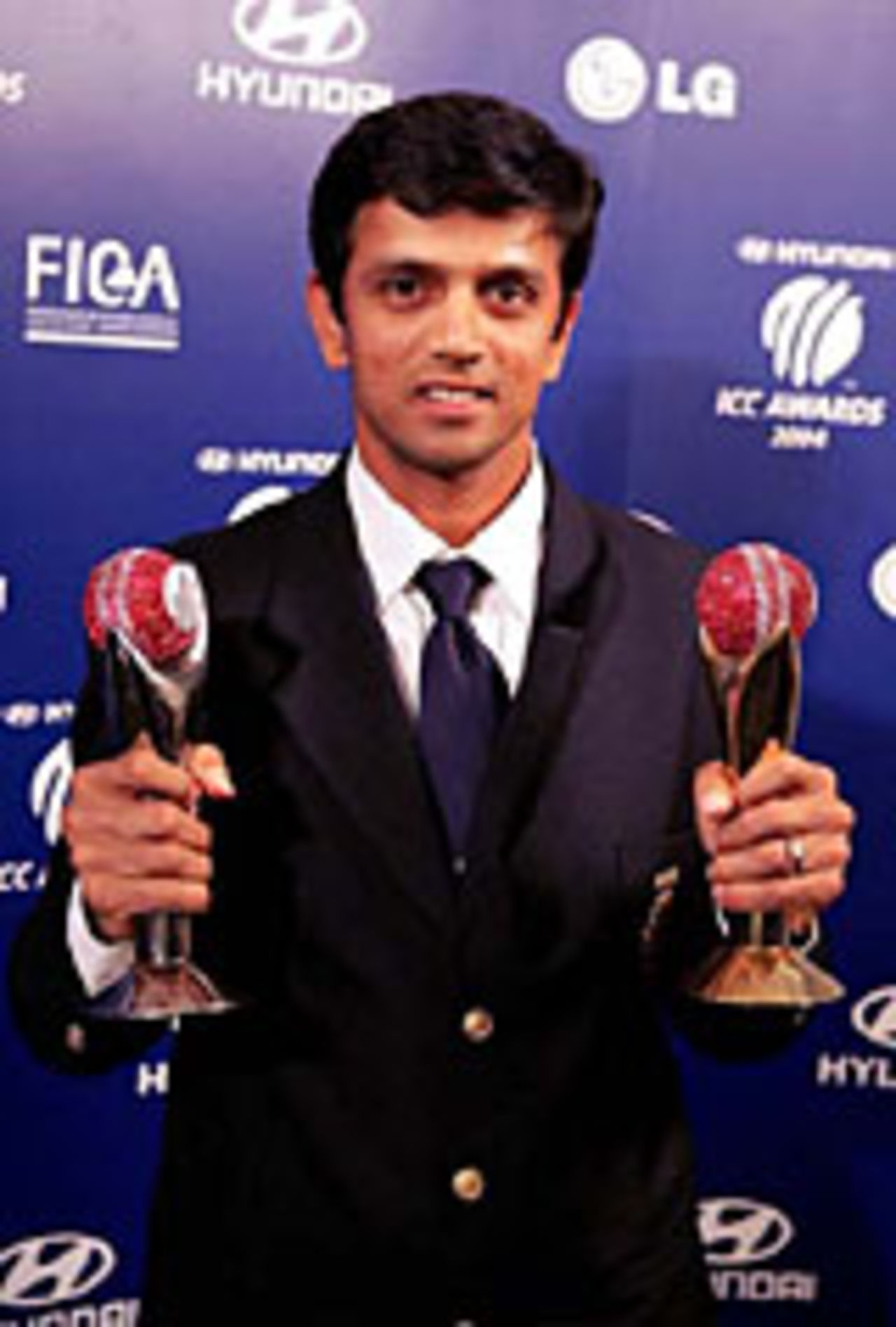 Rahul Dravid with the ICC's Test and Sir Garfield Sobers award trophies, London, September 7, 2004