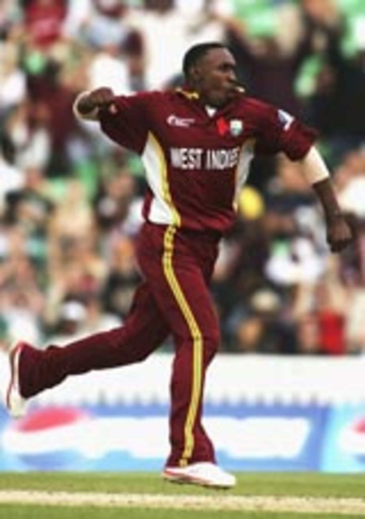 Dwayne Bravo celebrates the wicket of Jacques Kallis, West Indies v South Africa, ICC Champions Trophy, September 18 2004