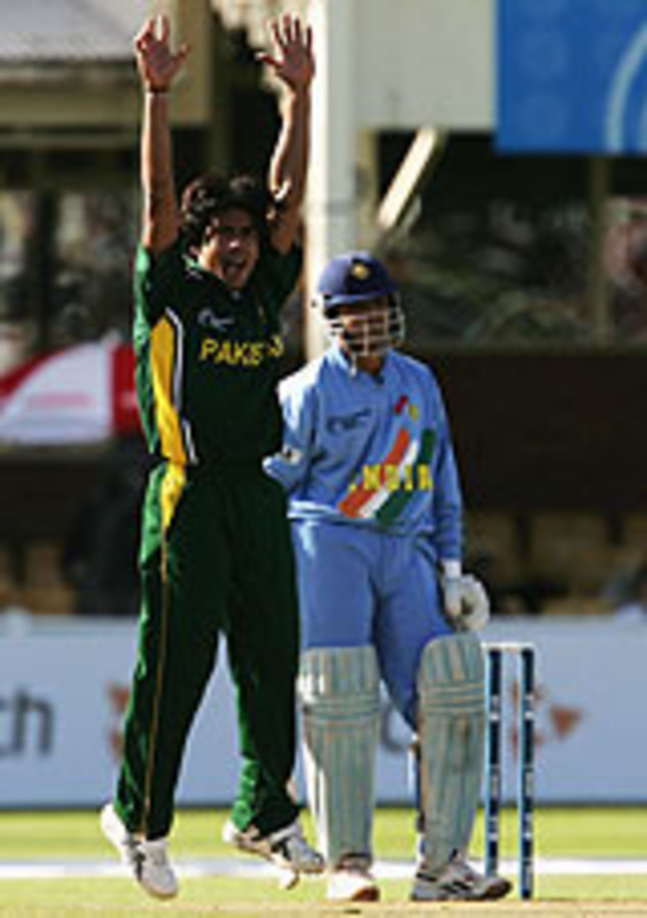 Mohammad Sami removes India's captain, Sourav Ganguly, for a duck, as Pakistan take control at Edgbaston, September 19, 2004