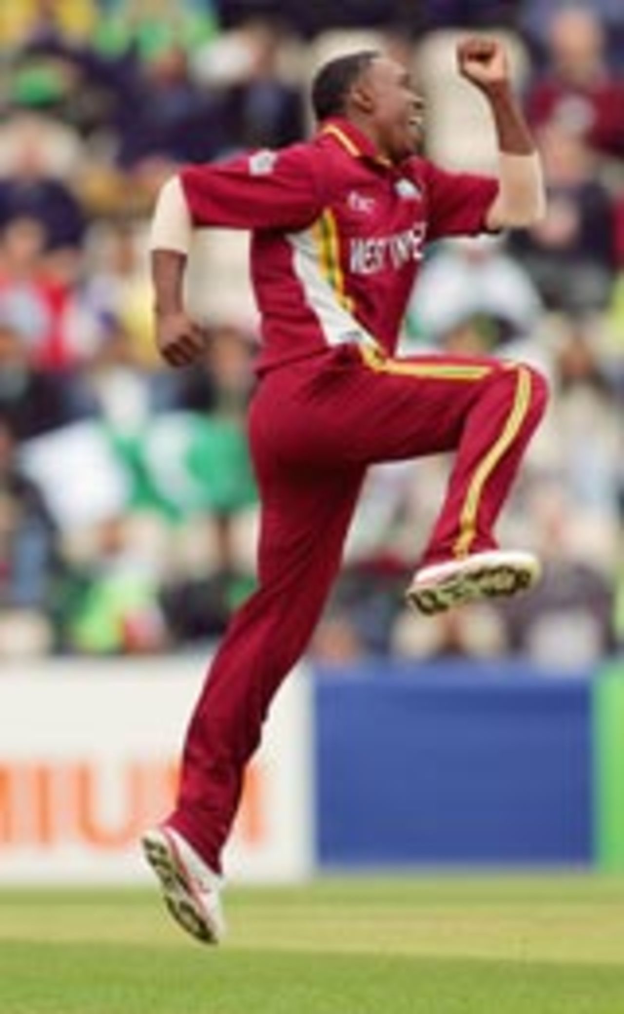 Dwayne Bravo celebrates a wicket as Pakistan collapse, West Indies v Pakistan, ICC Champions Trophy, September 22 2004