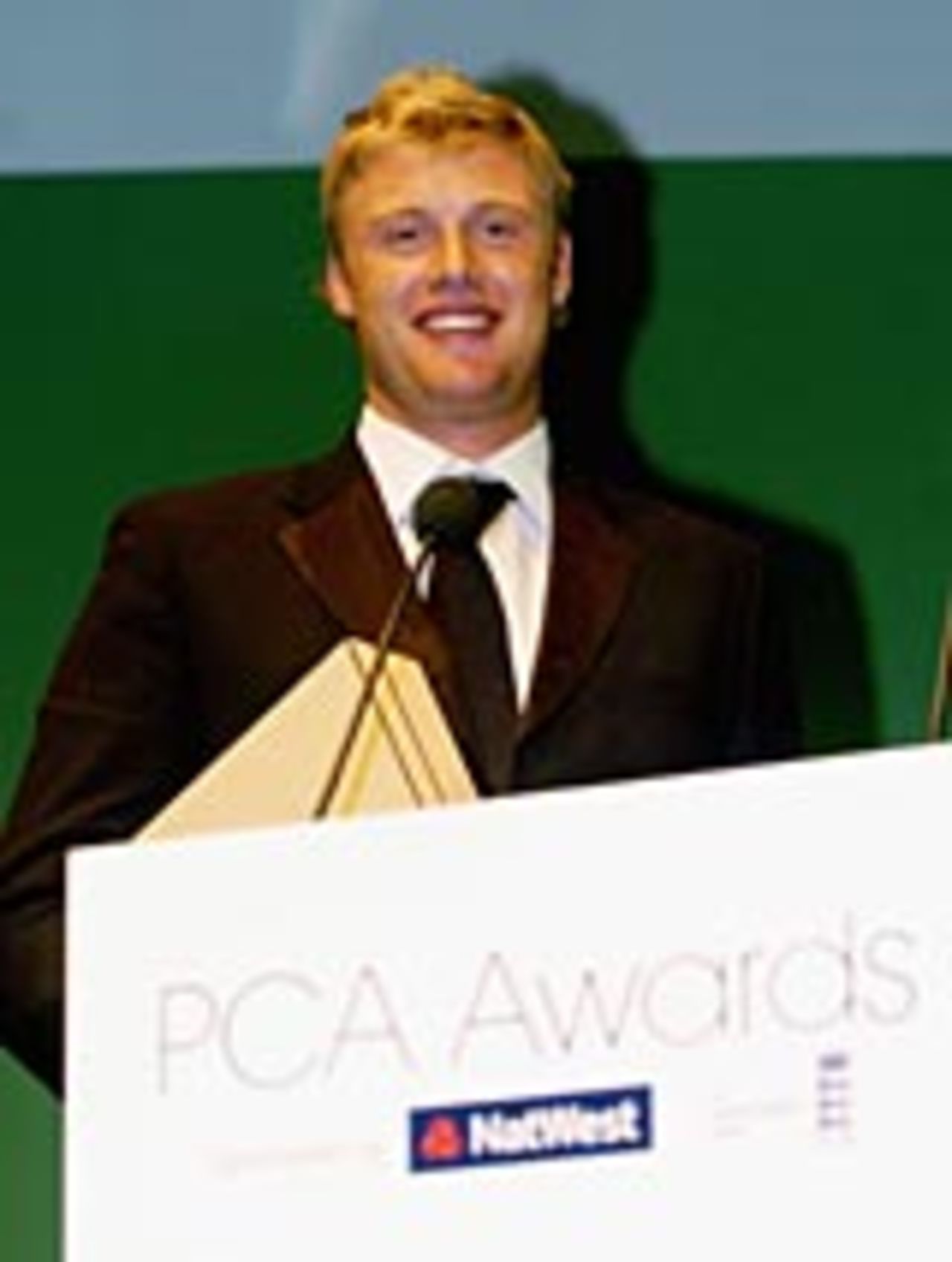 Andrew Flintoff with the PCA Player of the Year award, September 20, 2004