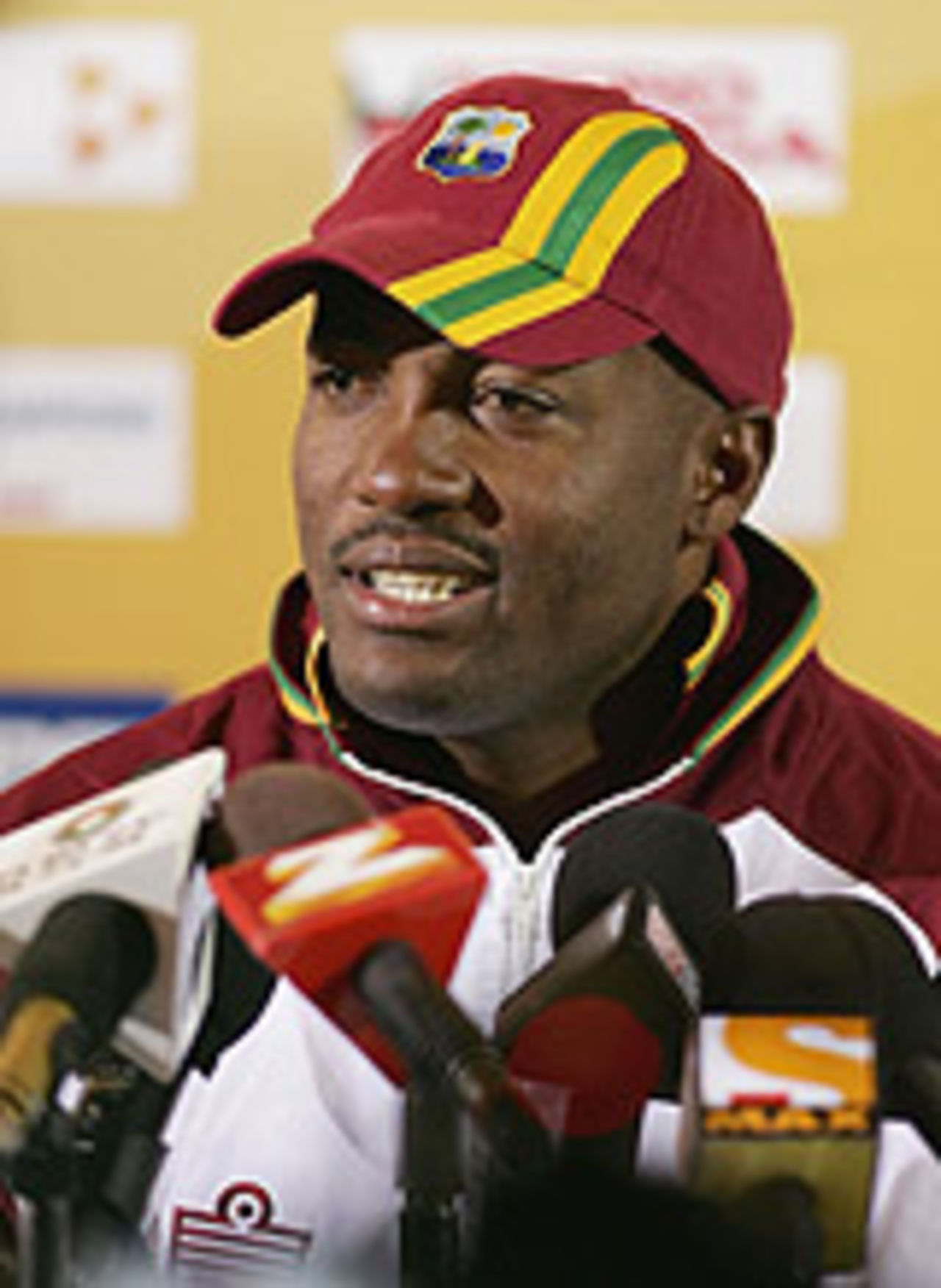 Brian Lara faces the press ahead of West Indies' appearance in the Champions Trophy final against England