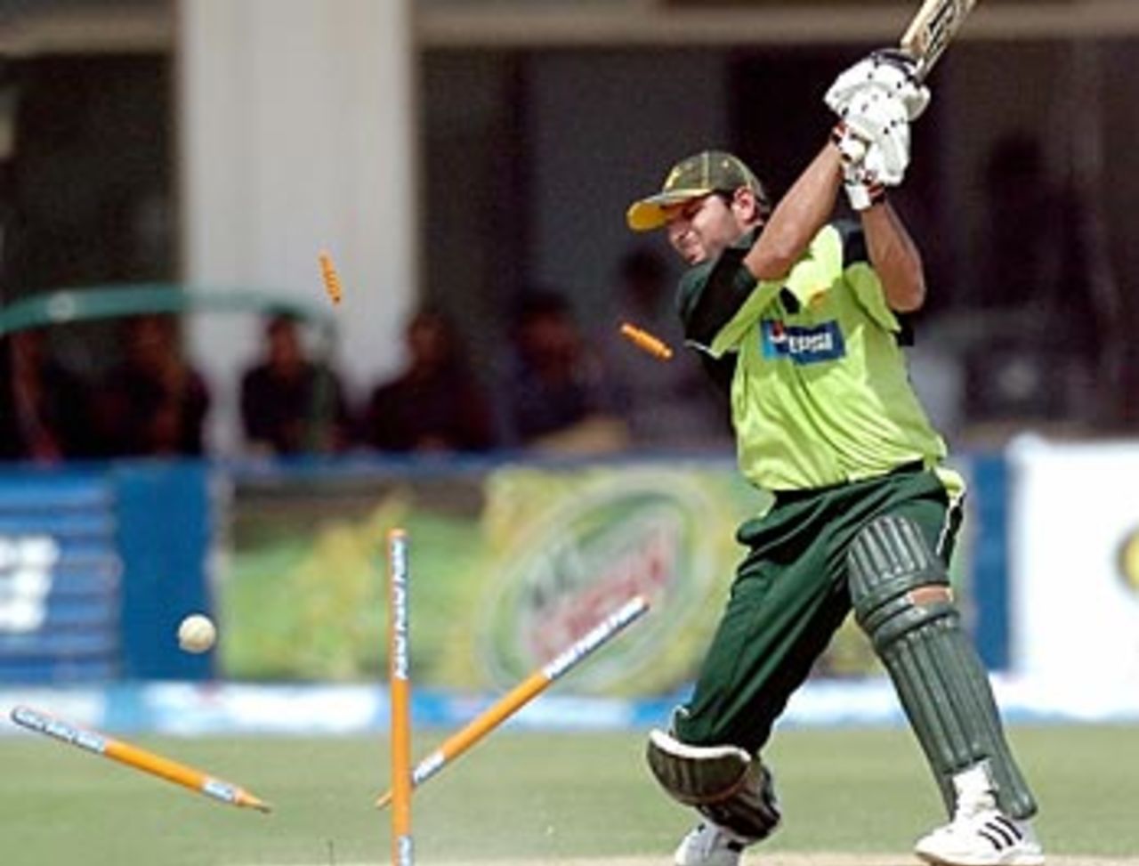 Shahid Afridi's stumps are sent flying by Douglas Hondo, Pakistan v Zimbabwe, Paktel Cup, Lahore, September 30, 2004