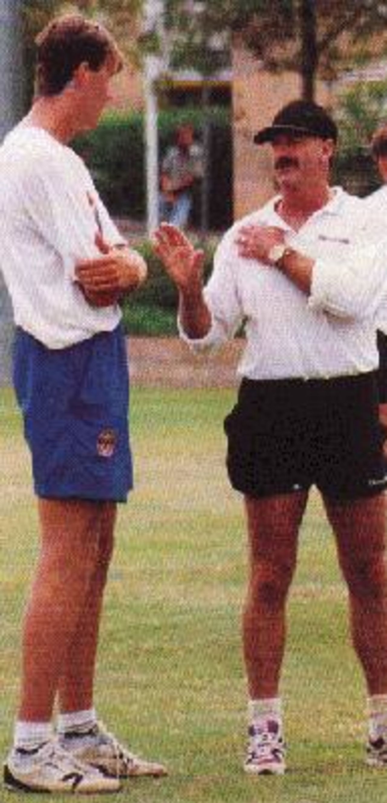 Two great Australian fast bowlers, Dennis Lillee and Glenn McGrath in deep conversation