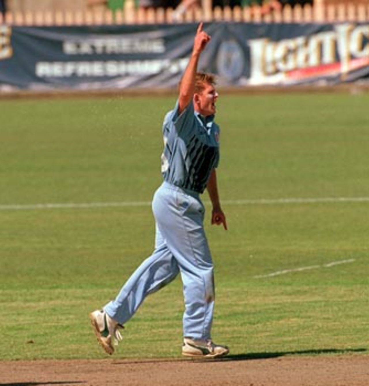 Shawn Bradstreet celebrates during the Mercantile Mutual Cup match between New South Wales and Queensland at North Sydney Oval on 4th October 1998.