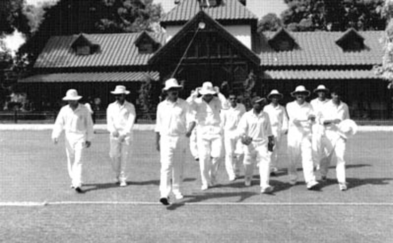 Kuwait Cricket Team coming-out to field at Lahore Gymkhana ground, Lahore