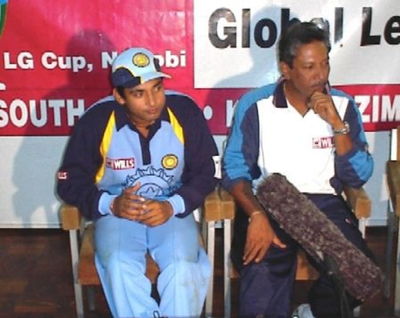 Indian Captain Ajay Jadeja with outgoing coach Gaekwad comment on their victory over South Africa in their first match of the 1999 LG Cup in Nairobi, Kenya