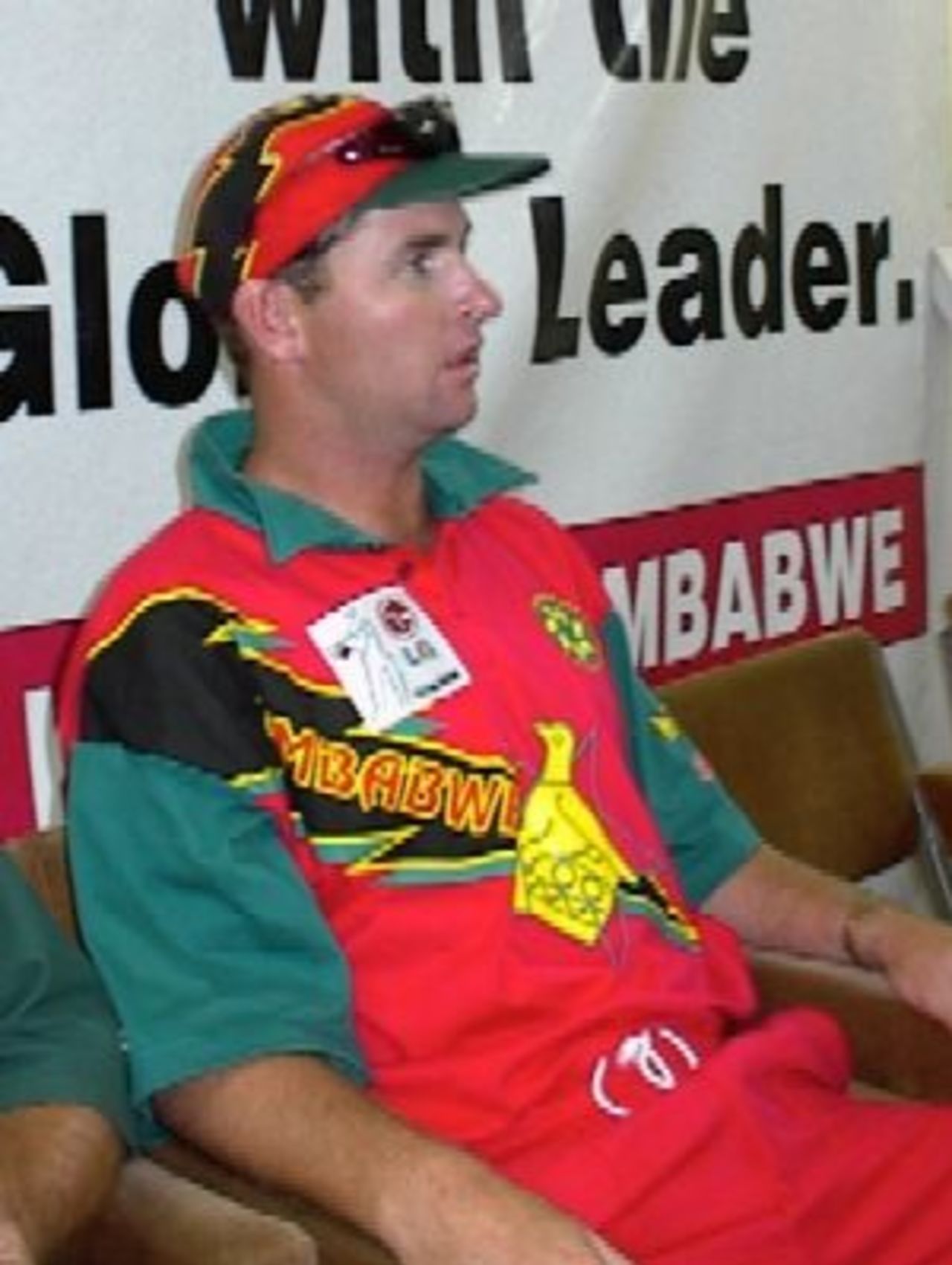 Zimbabwe Captain Alistair Campbell talks to the press after losing to South Africa in the 1999 LG Cup in Nairobi, Kenya