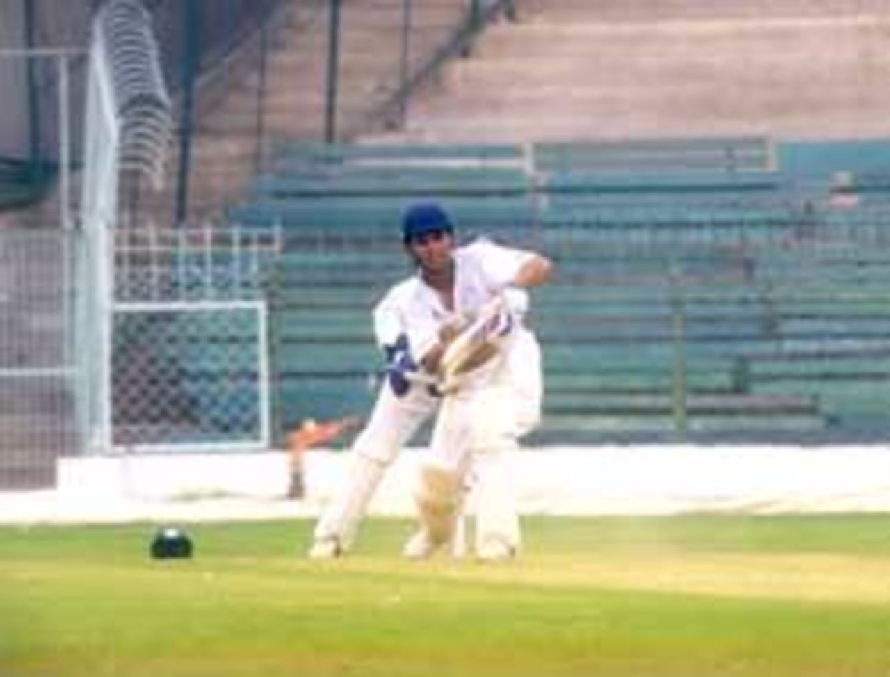 RS Sodhi drives during his timely knock of 39 in the Rest of India innings, Chinnaswamy Stadium, Irani Trophy, 1999-2000, Bangalore