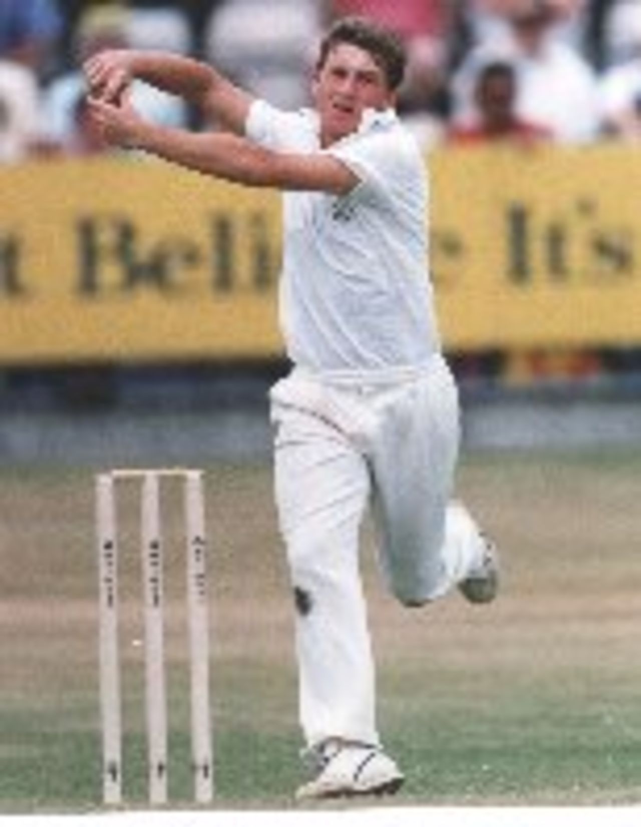 Robert Croft bowling for Glamorgan in their nat West Trophy contest against Surrey at Swansea in June 1992