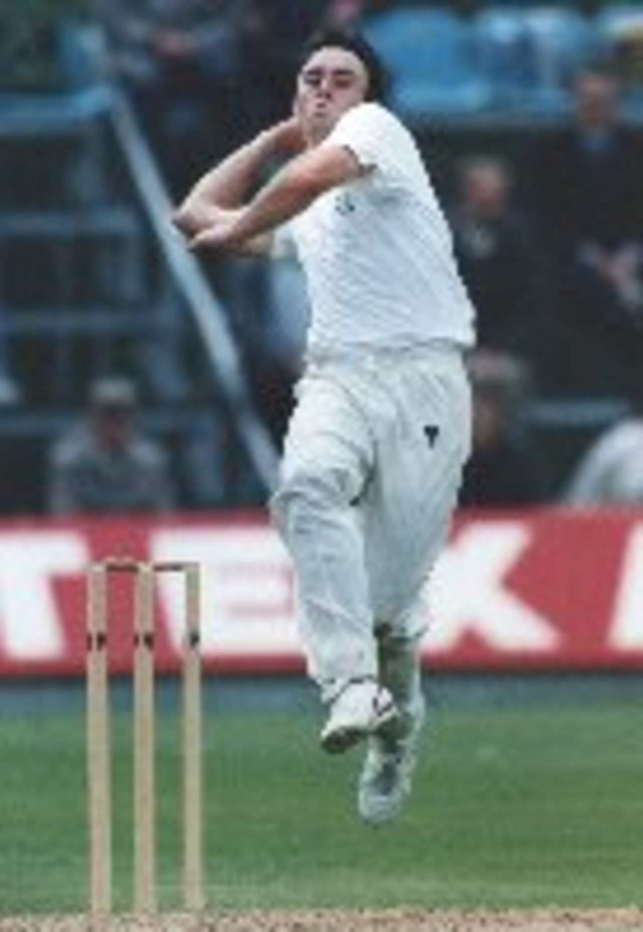 Adrian Dale in bowling action for Glamorgan in their Benson and Hedges Cup fixture with Sussex at Cardiff in 1993