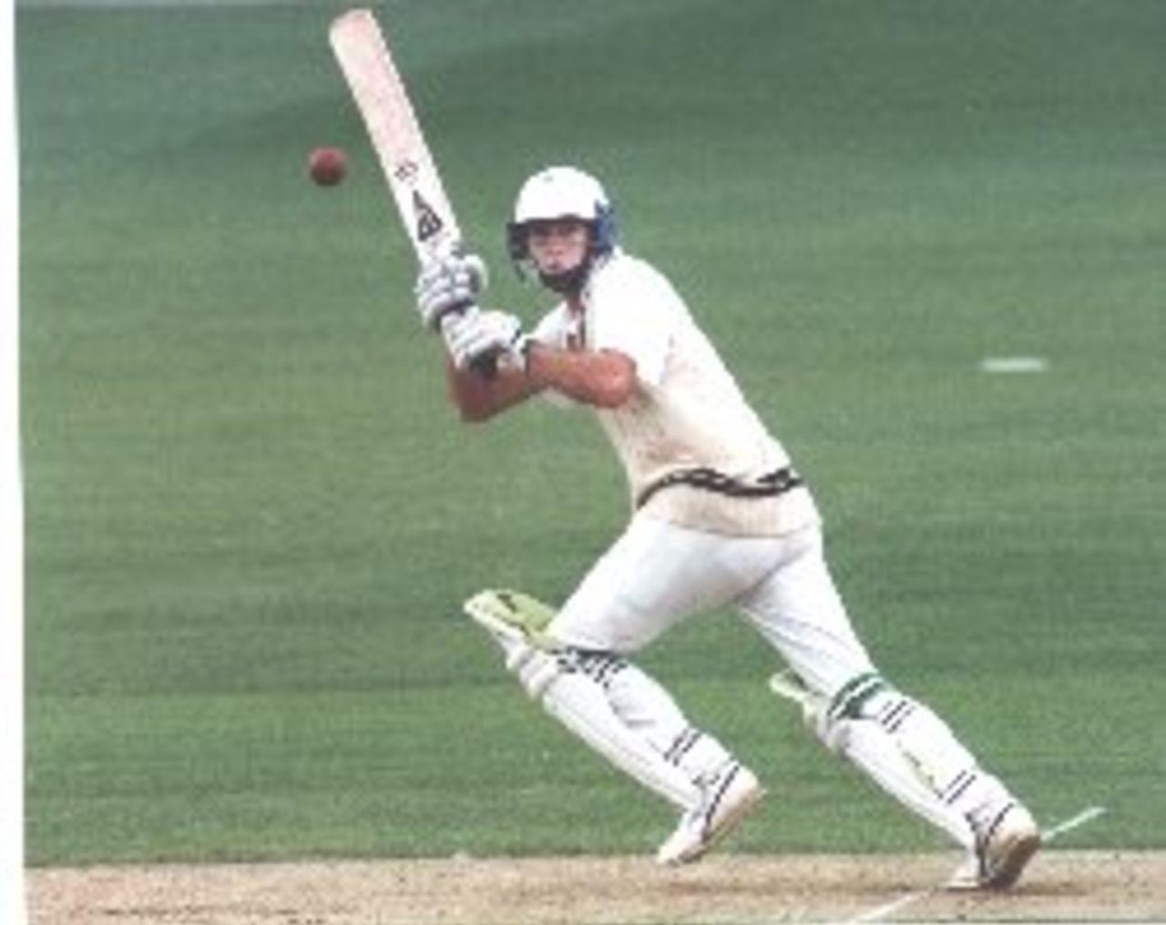 Adrian hits the ball through square leg during Glamorgan's match with Warwickshire at Edgbaston in April 1992