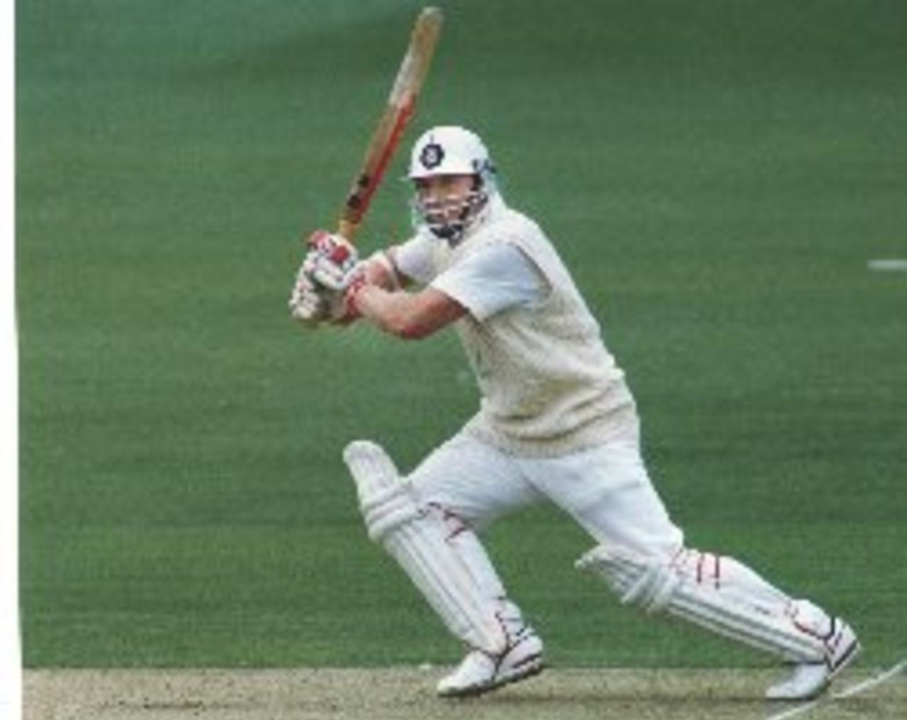 A rasping cover drive from Hugh Morris against Warwickshire at Edgbaston in April 1992