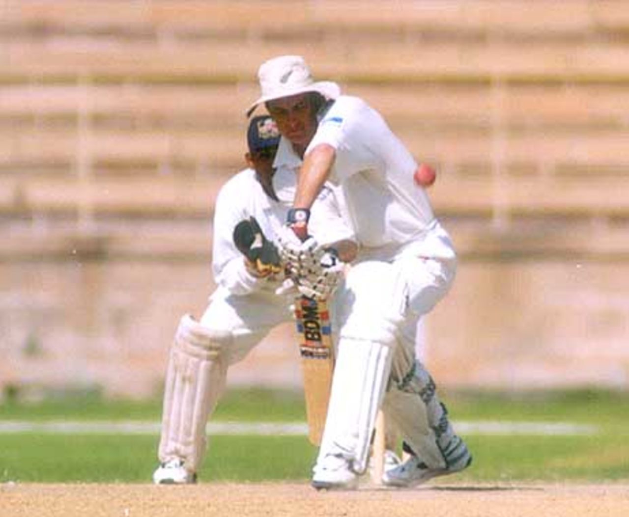 Craig Spearman concentration personified in copy book forward defensive stroke, during day two of Indian Board President's XI v New Zealanders at Barkatullah Khan Stadium, Jodhpur, 6 October 1999, New Zealand in India, 1999/00
