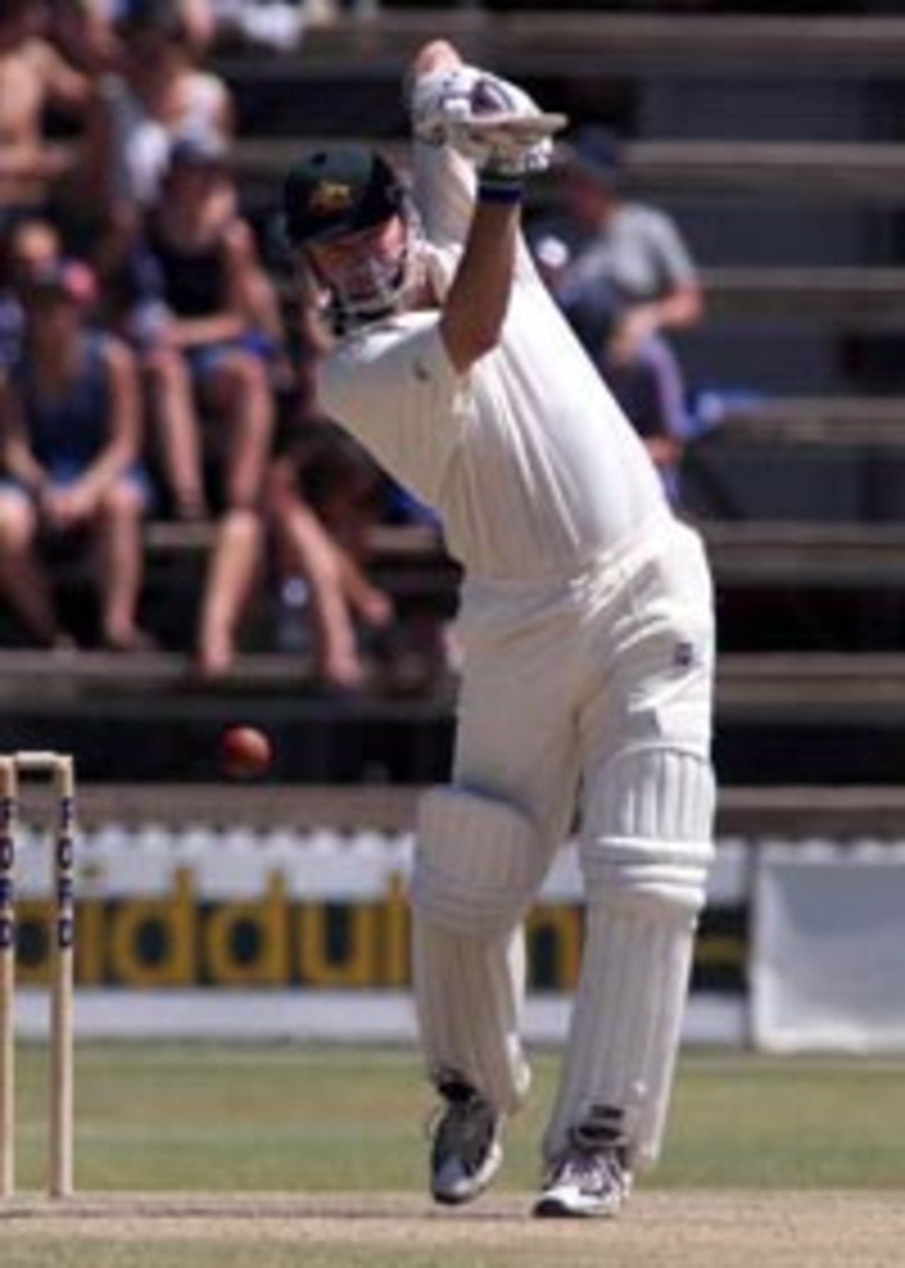 16 Oct 1999: Steve Waugh of Australia drives strongly during his unbeaten 151, during day three of the one off test match between Zimbabwe and Australia at Harare Sports Club, Harare, Zimbabwe.