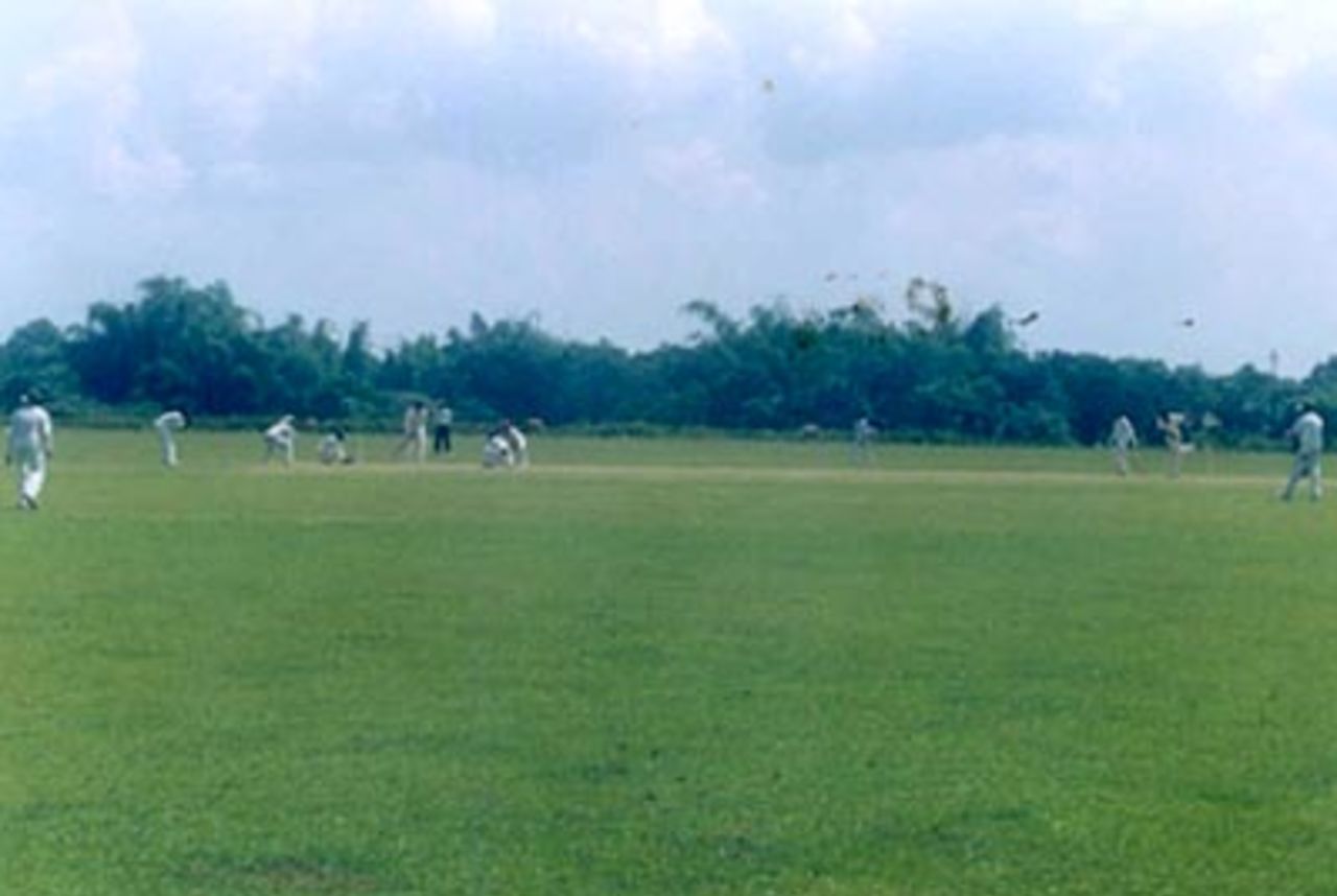 A cover fieldsman's view of the beautiful green outfield at the Polytechnic Institute ground at Agartala
