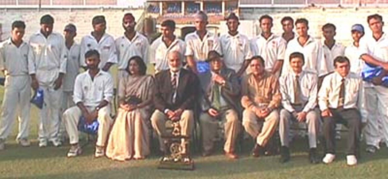 The triumphant Punjab Cricket Club side that retained the JP Atray Memorial Trophy for the 3rd consecutive time with the chief guest and PCA President IS Bindra