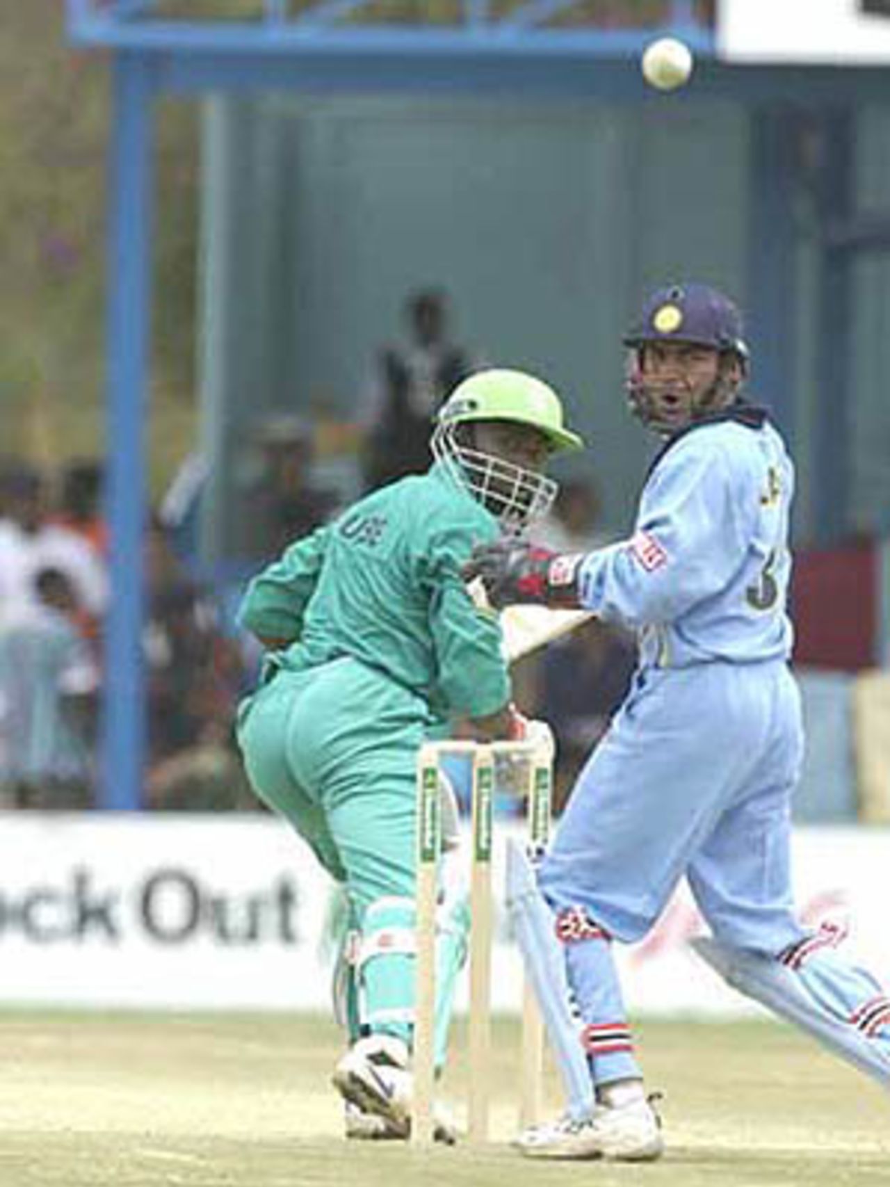 Dahiya looks back as an edge from a Kenyan batsman goes abegging, ICC KnockOut, 2000/01, Preliminary Quarter Final, Kenya v India, Gymkhana Club Ground, Nairobi, 3 October 2000.