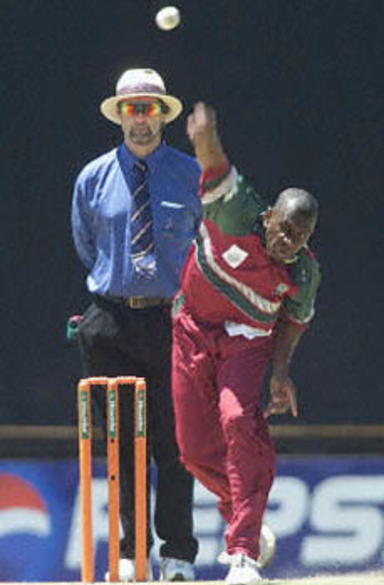 West Indies bowler Laurie Williams bowls during the second match of the ICC KnockOut, 2000/01, 2nd Preliminary Quarter Final, Sri Lanka v West Indies, Gymkhana Club Ground, Nairobi, 04 October 2000.