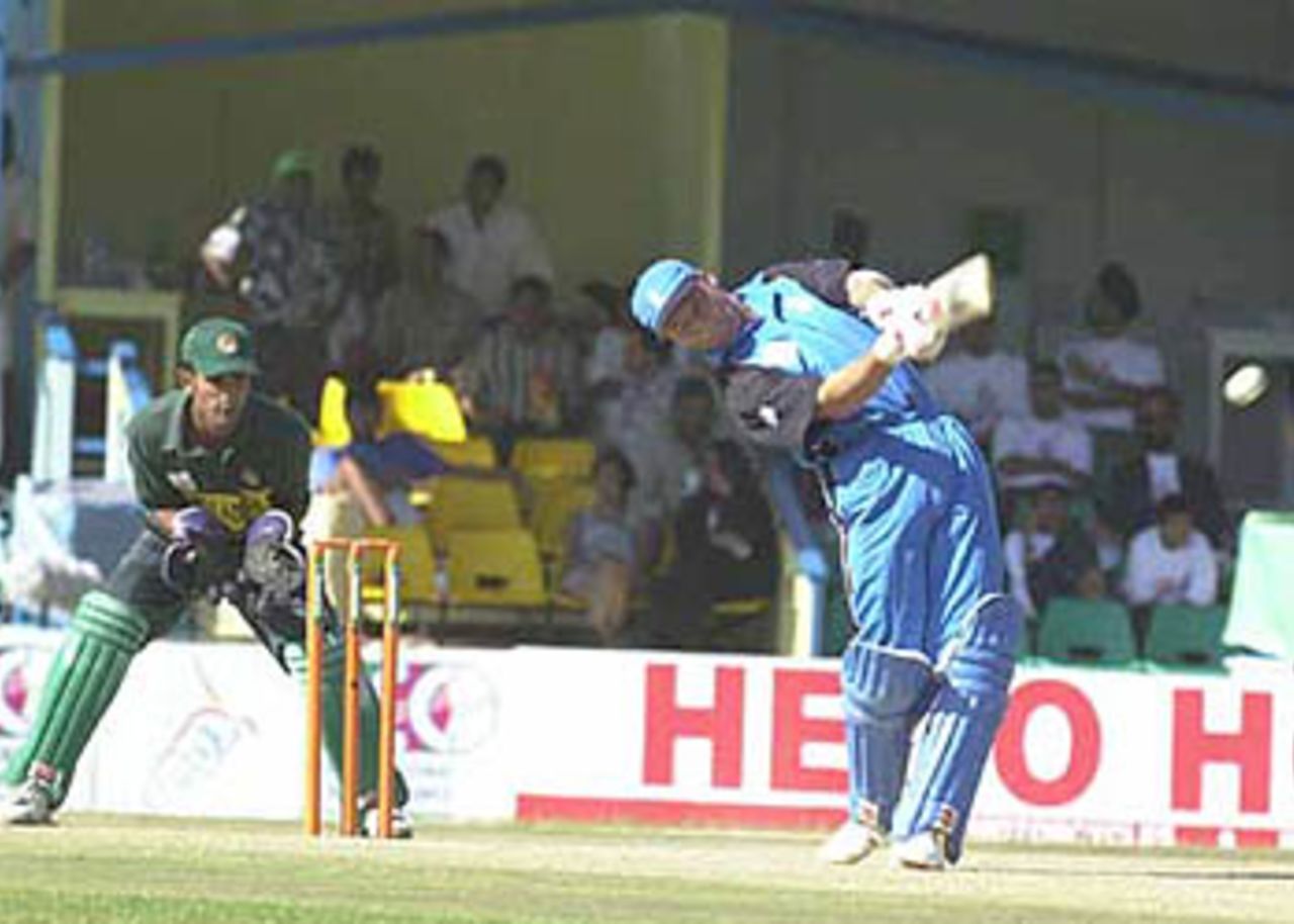 Skipper Hussain steps out to clobber the Bangladesh attack , ICC KnockOut, 2000/01, 3rd Preliminary Quarter Final, Bangladesh v England, Gymkhana Club Ground, Nairobi, 05 October 2000.