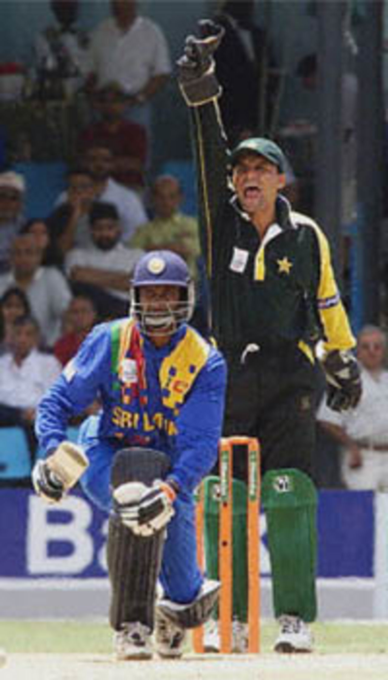 Moin Khan appeals vociferously for the wicket of Russel Arnold, ICC KnockOut, 2000/01, 2nd Quarter Final, Pakistan v Sri Lanka, Gymkhana Club Ground, Nairobi, 08 October 2000.