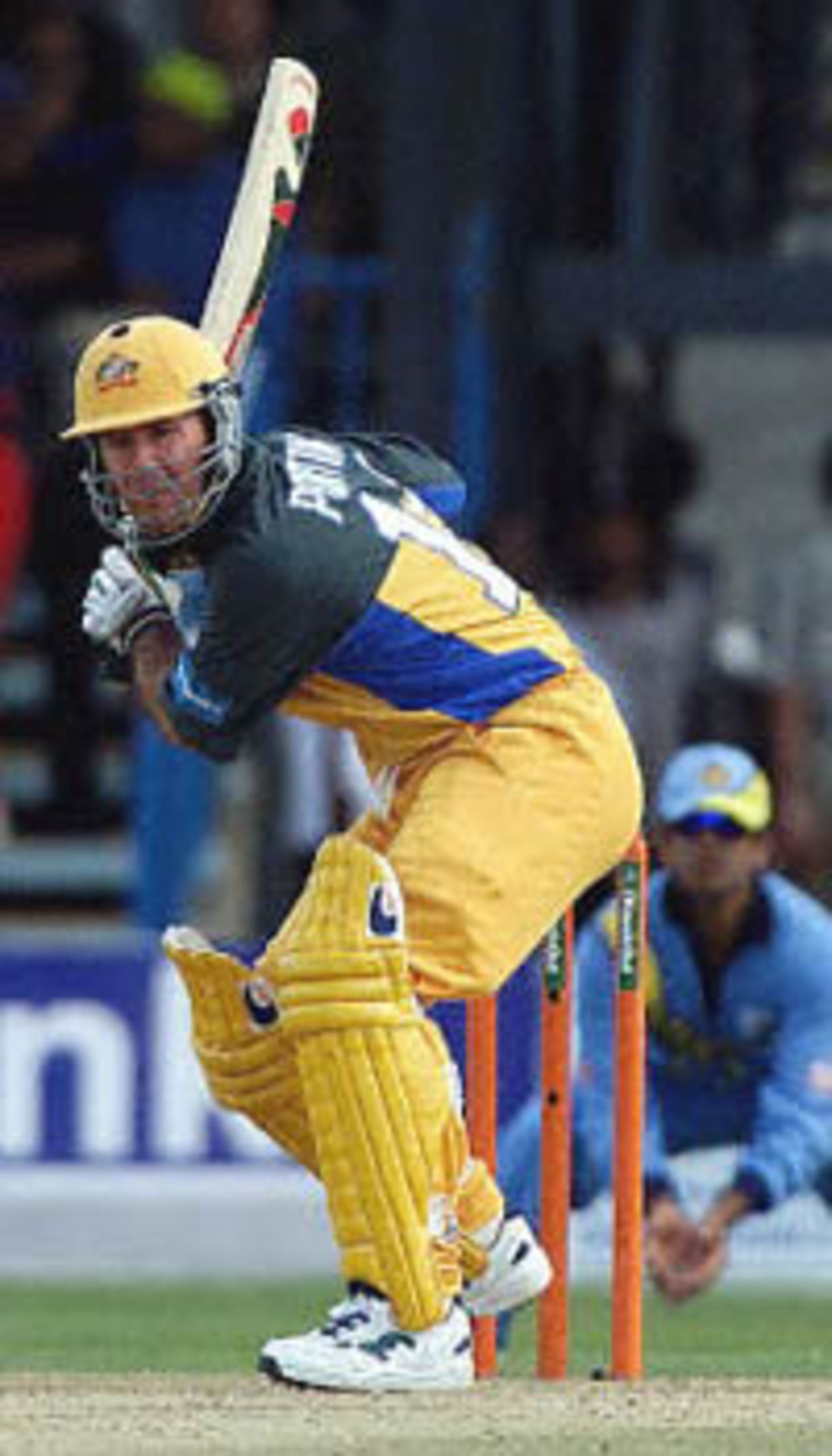 Ricky Ponting perfectly balanced before launching into a drive, ICC KnockOut, 2000/01, 1st Quarter Final, Australia v India, Gymkhana Club Ground, Nairobi, 07 October 2000.