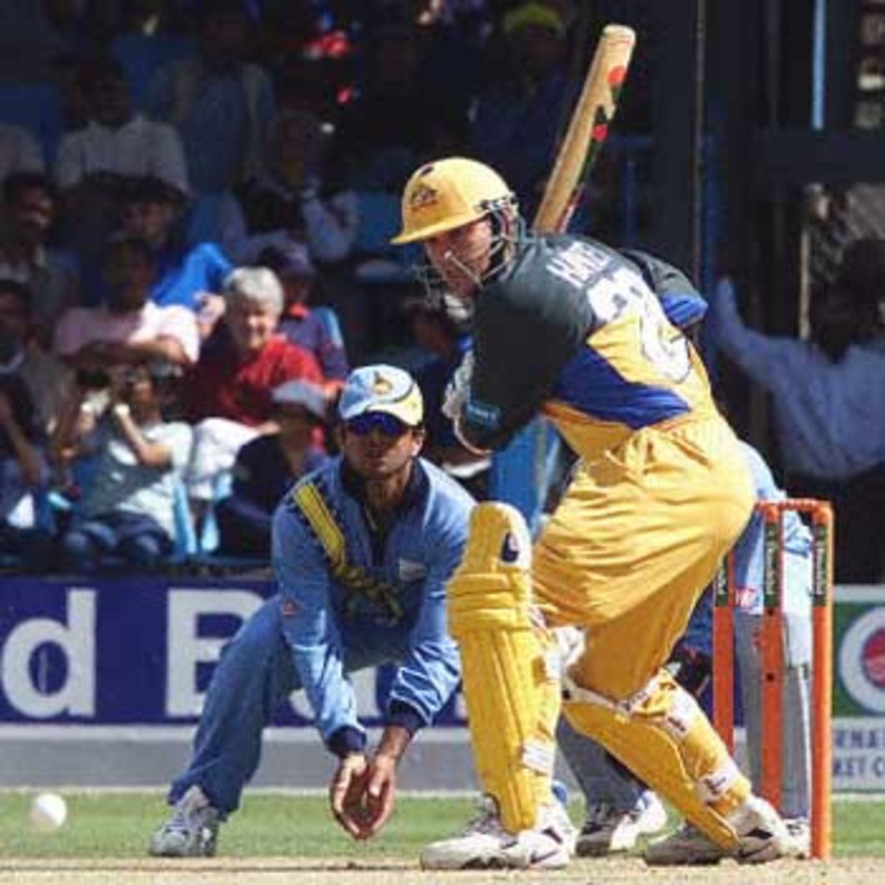 Ian Harvey sent in as a pinch-hitter goes about his job with gusto, ICC KnockOut, 2000/01, 1st Quarter Final, Australia v India, Gymkhana Club Ground, Nairobi, 07 October 2000.