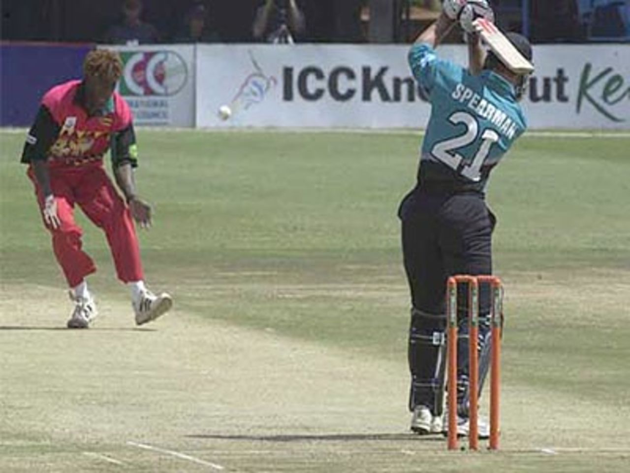 Craig Spearman drives Olonga uppishly to the bowler's left, ICC KnockOut, 2000/01, 3rd Quarter Final, New Zealand v Zimbabwe, Gymkhana Club Ground, Nairobi, 09 October 2000.