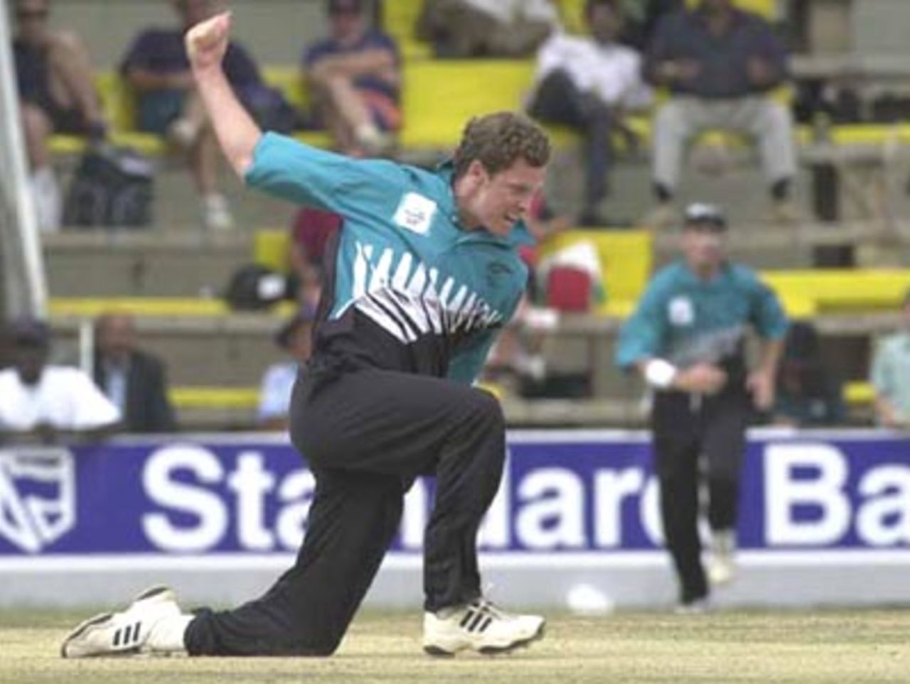 Paul Wiseman celebrates the fall of a Zimbabwean wicket. ICC KnockOut, 2000/01, 3rd Quarter Final, New Zealand v Zimbabwe, Gymkhana Club Ground, Nairobi,09 October 2000