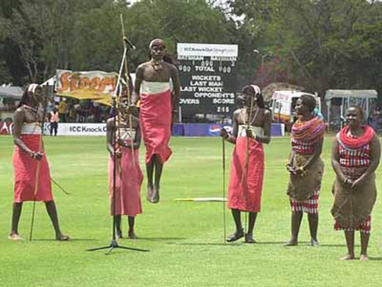 Kenyan dancers entertaining the crowd, Gymkhana at Nairobi.