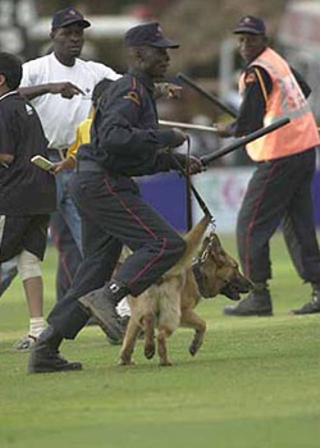 Security guards with sniffer dogs on rounds, Gymkhana at Nairobi