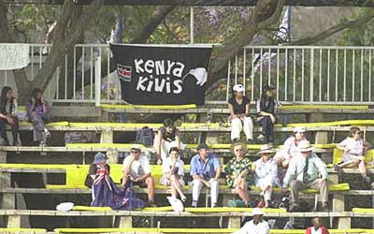 A section of Kiwi fans on the stands to support their team, ICC KnockOut, 2000/01, 3rd Quarter Final, New Zealand v Zimbabwe, Gymkhana Club Ground, Nairobi, 09 October 2000.