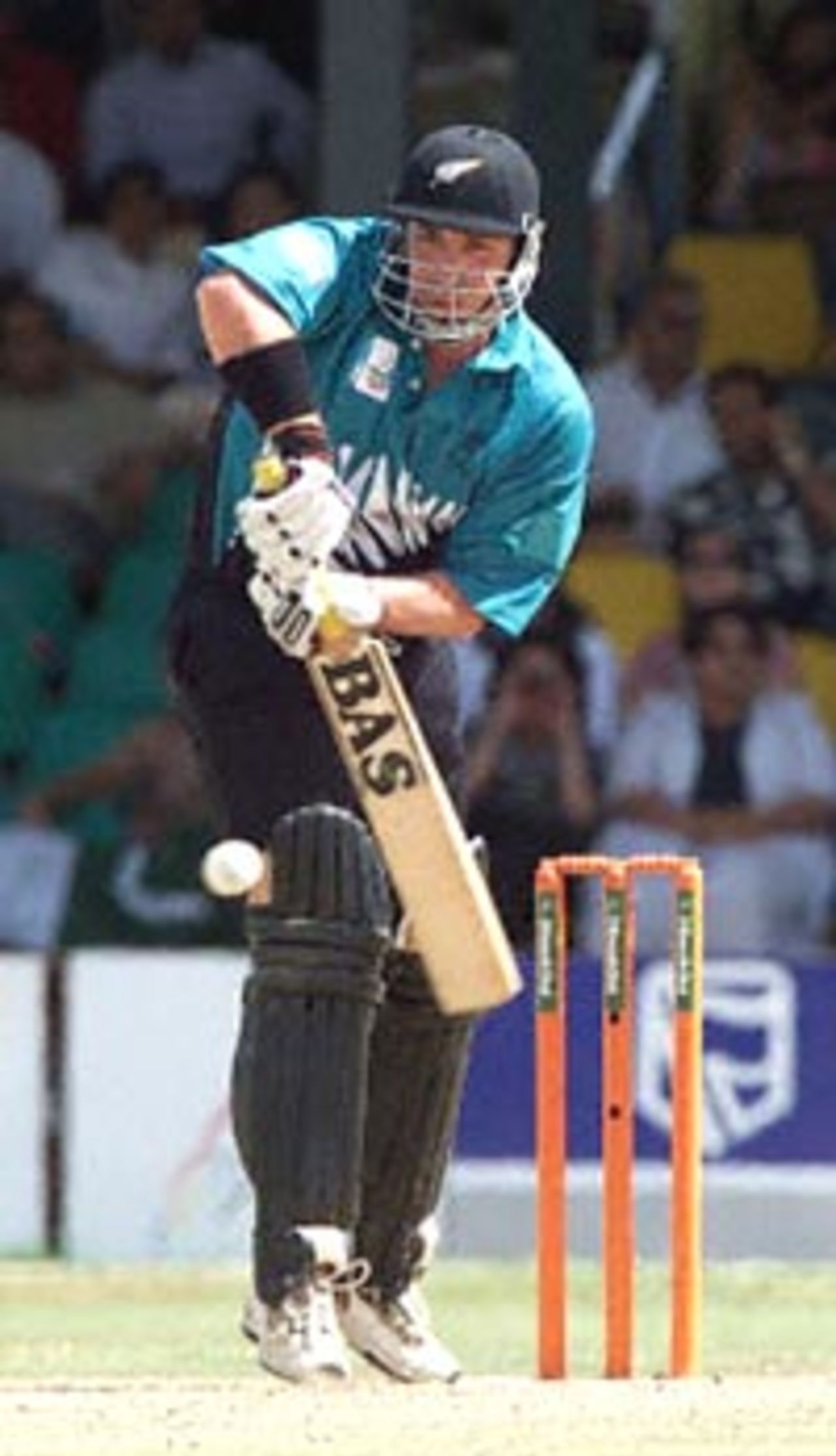 Roger Twose plays a sedate defensive shot. ICC KnockOut 2000/01, 1st Semi Final, New Zealand v Pakistan, Gymkhana Club Ground, Nairobi, 11 October 2000