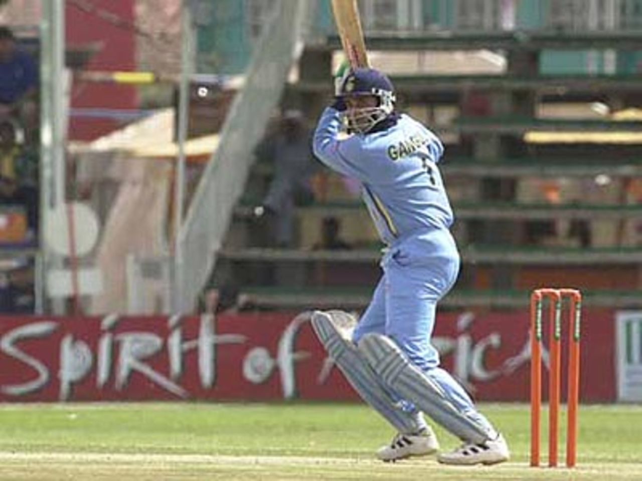 Ganguly slashes the ball past point, ICC KnockOut, 2000/01, 2nd Semi Final, India v South Africa, Gymkhana Club Ground, Nairobi, 13 October 2000.
