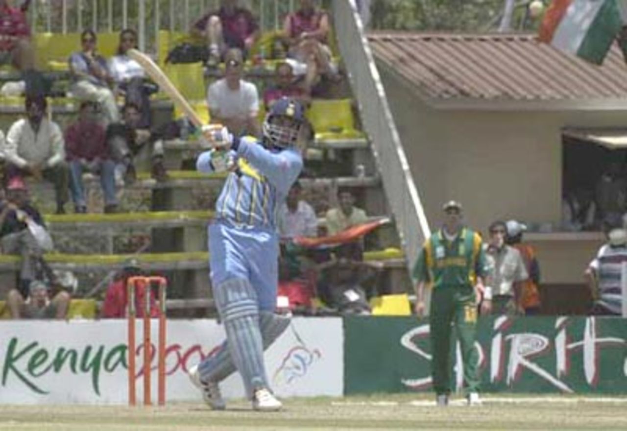 Ganguly pulls the ball from out side the off stump. ICC KnockOut 2000/01, 2nd Semi Final, India v South Africa, Gymkhana Club Ground, Nairobi, 13 October 2000