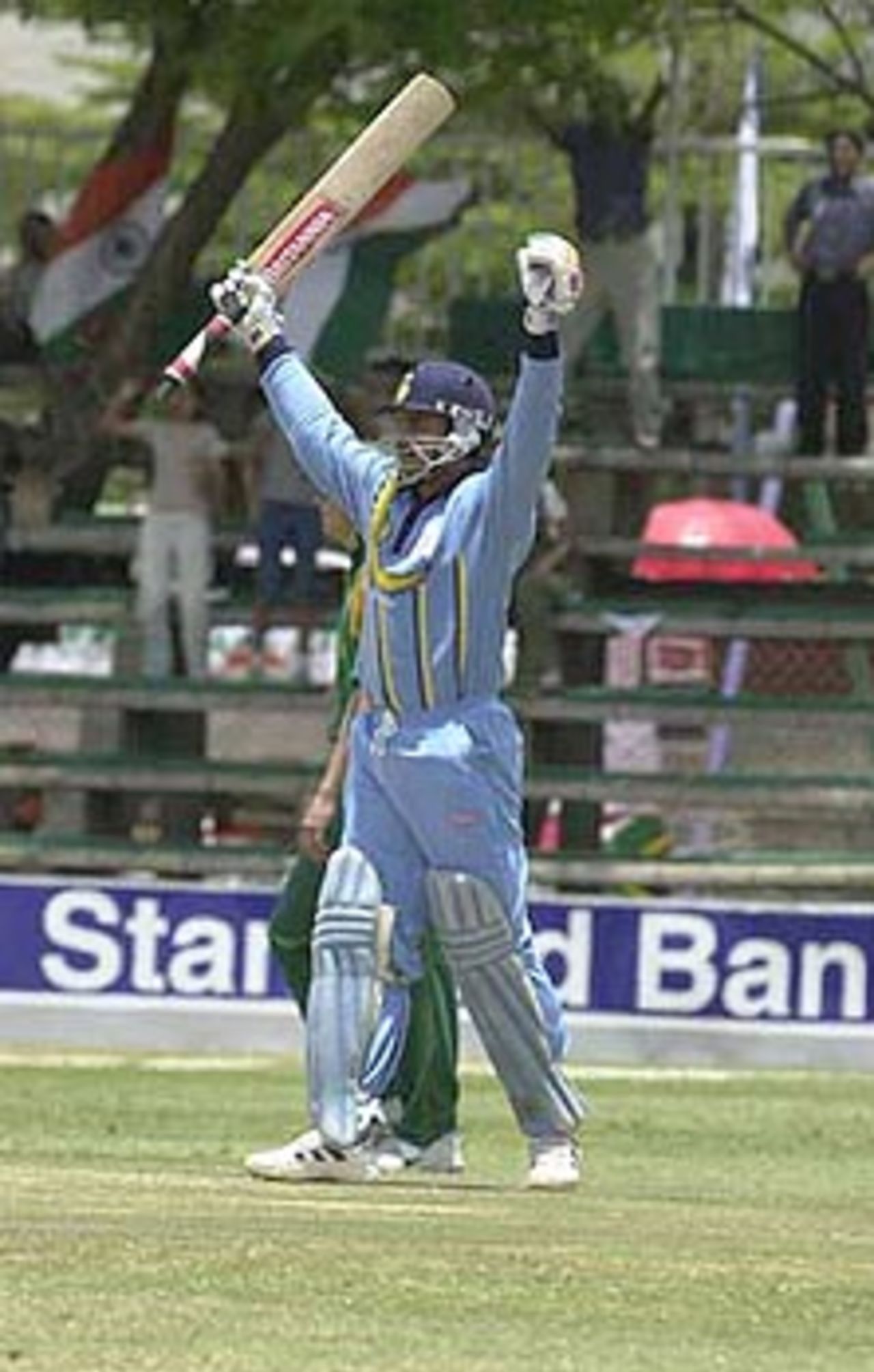 Ganguly acknowledges the crowd after reaching his century. ICC KnockOut 2000/01, 2nd Semi Final, India v South Africa, Gymkhana Club Ground, Nairobi, 13 October 2000