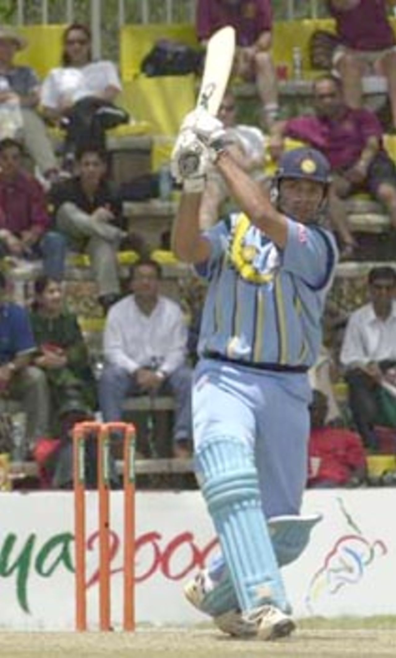 Yuvraj drives the ball to the long on fence. ICC KnockOut 2000/01, 2nd Semi Final, India v South Africa, Gymkhana Club Ground, Nairobi, 13 October 2000
