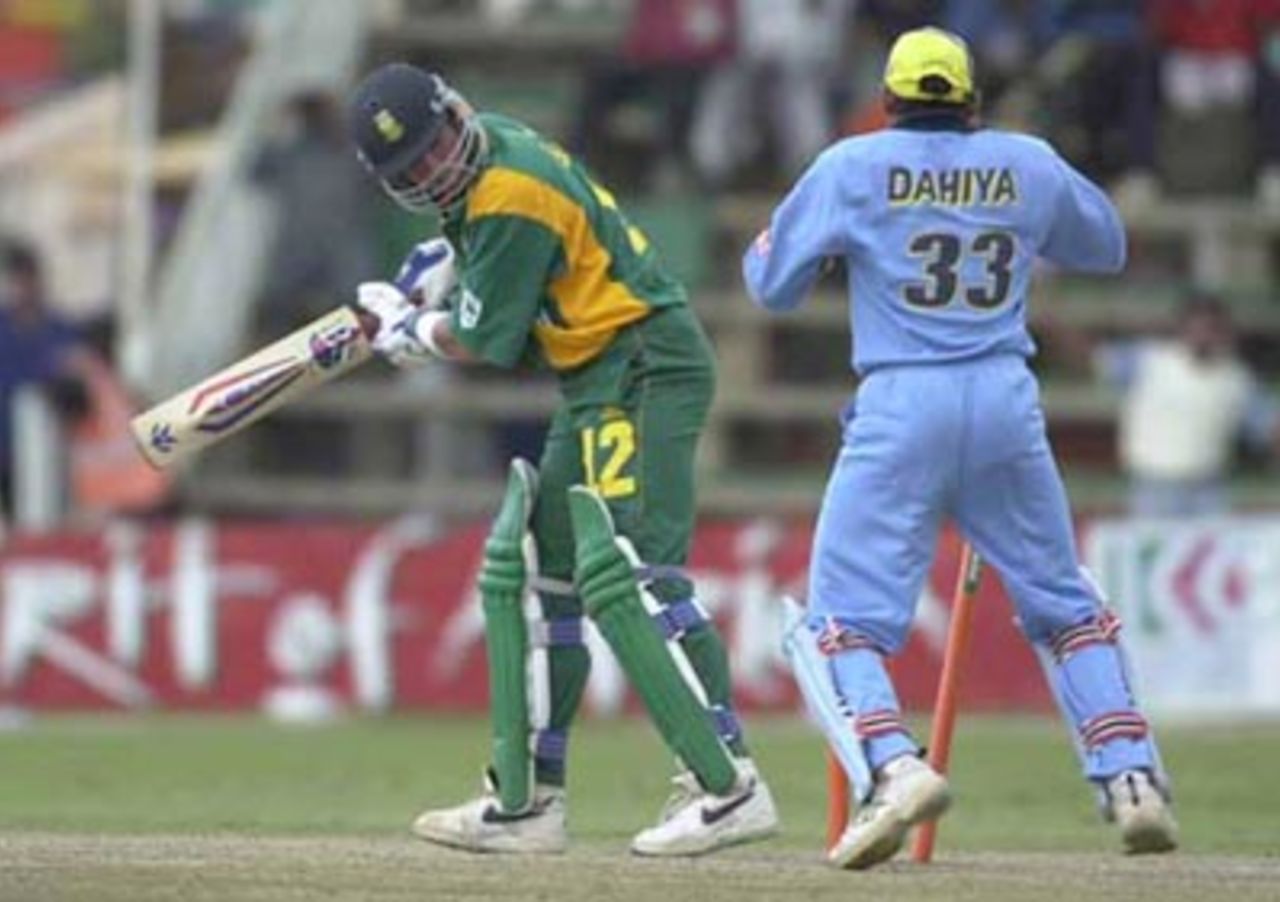 Tendulkar's flipper finds the gate between Boje's defence. ICC KnockOut 2000/01, 2nd Semi Final, India v South Africa, Gymkhana Club Ground, Nairobi, 13 October 2000