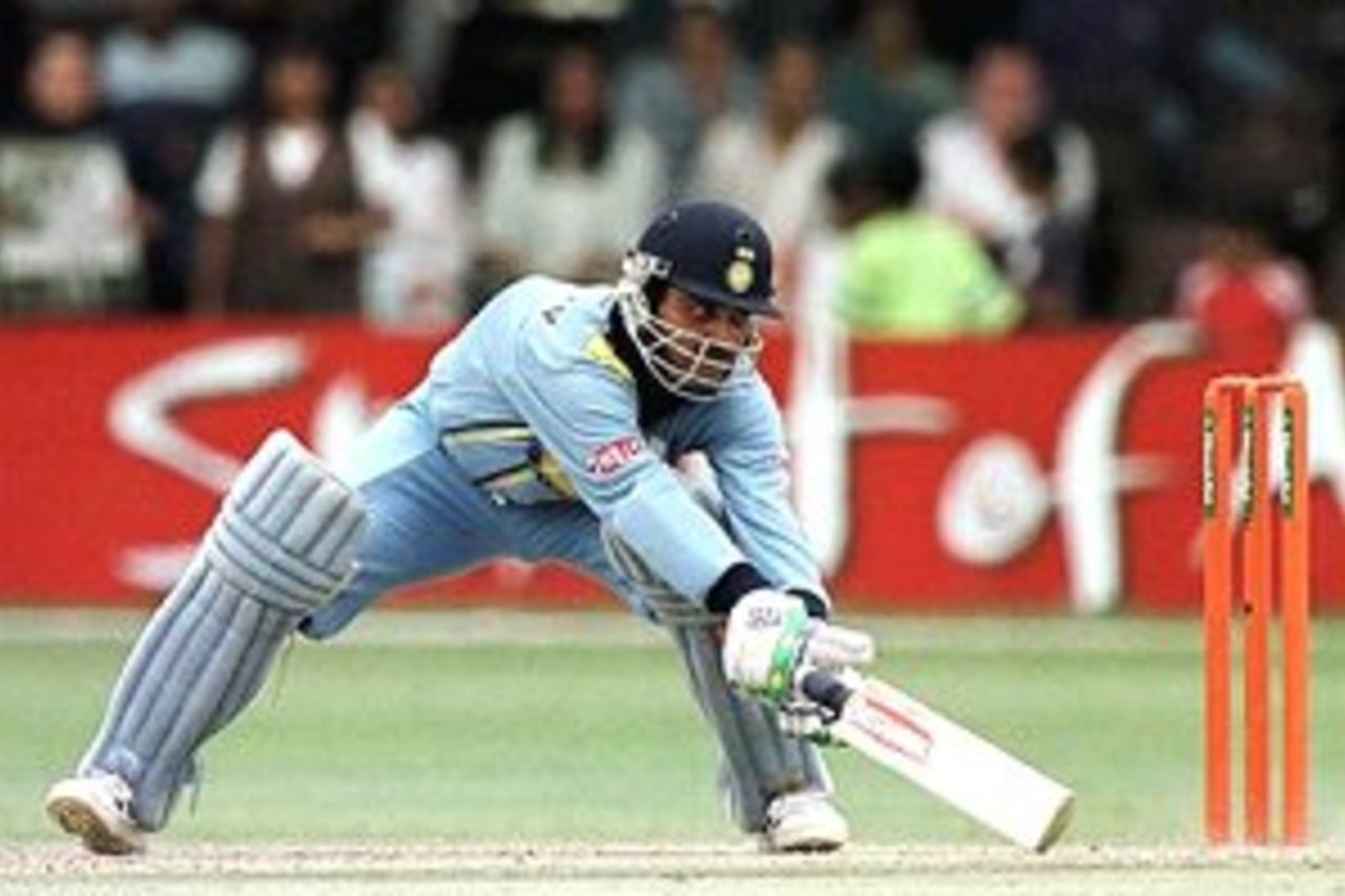13 Oct 2000: Sourav Ganguly of India plays a more unorthadox shot on his way to 141 not out during the India v South Africa Semi-Final of the ICC Knockout Tournament at the Gymkhana Ground, Nairobi, Kenya