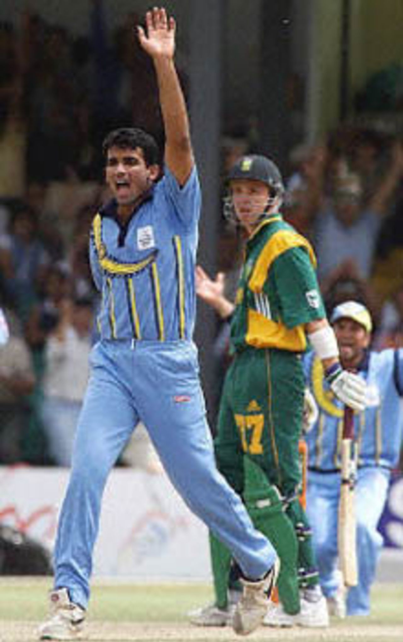 Zaheer Khan makes a successfull appeal for caught behind against Dippenaar, ICC KnockOut, 2000/01, 2nd Semi Final, India v South Africa, Gymkhana Club Ground, Nairobi, 13 October 2000.