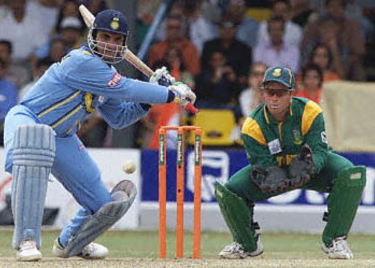 Ganguly makes room for himself to hit the ball on the off side, ICC KnockOut, 2000/01, 2nd Semi Final, India v South Africa, Gymkhana Club Ground, Nairobi, 13 October 2000.