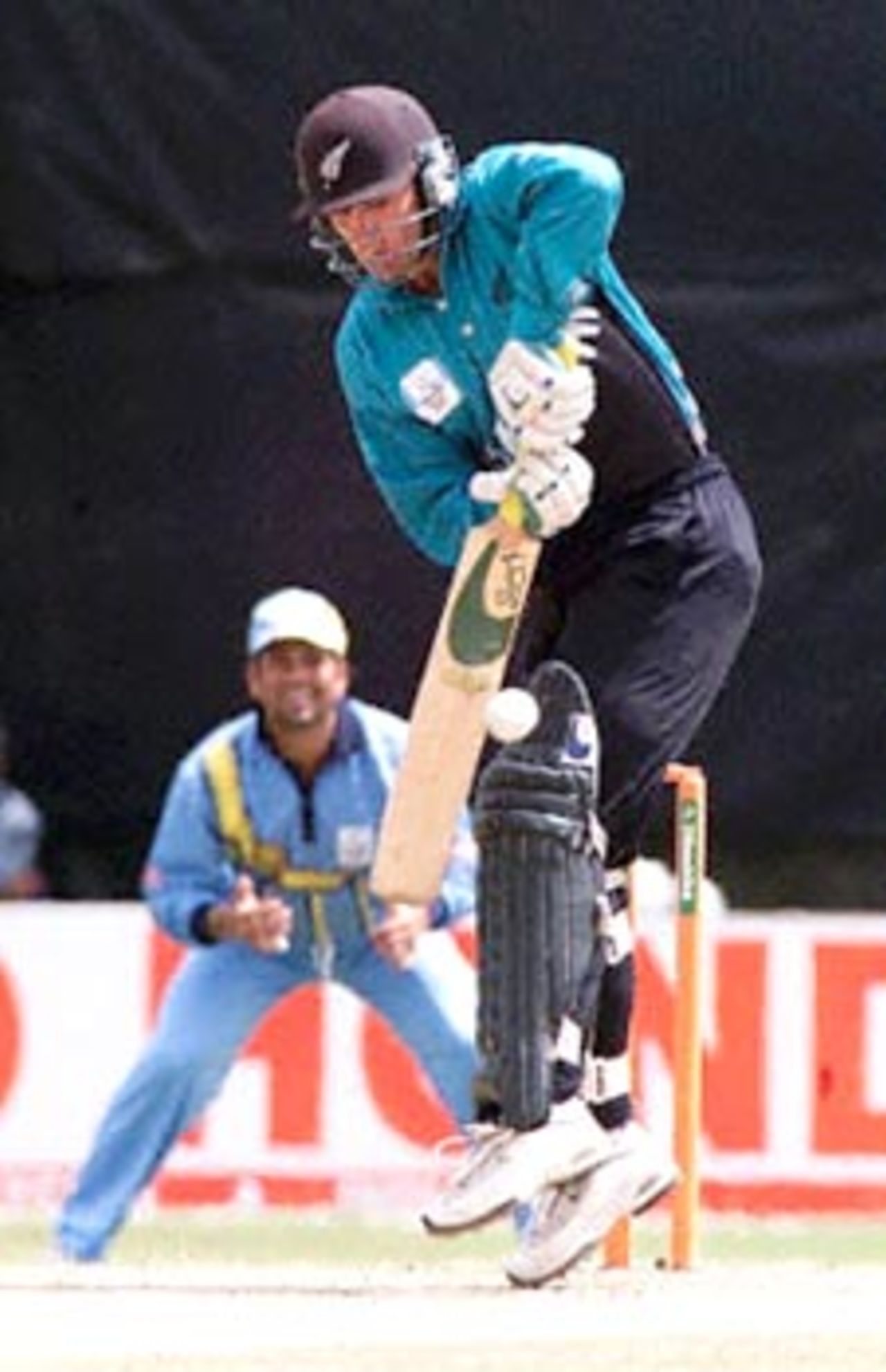 Astle tries to flick the ball as Tendulkar watches from the slips. ICC KnockOut 2000/01, Final, India v New Zealand, Gymkhana Club Ground, Nairobi 15 October 2000