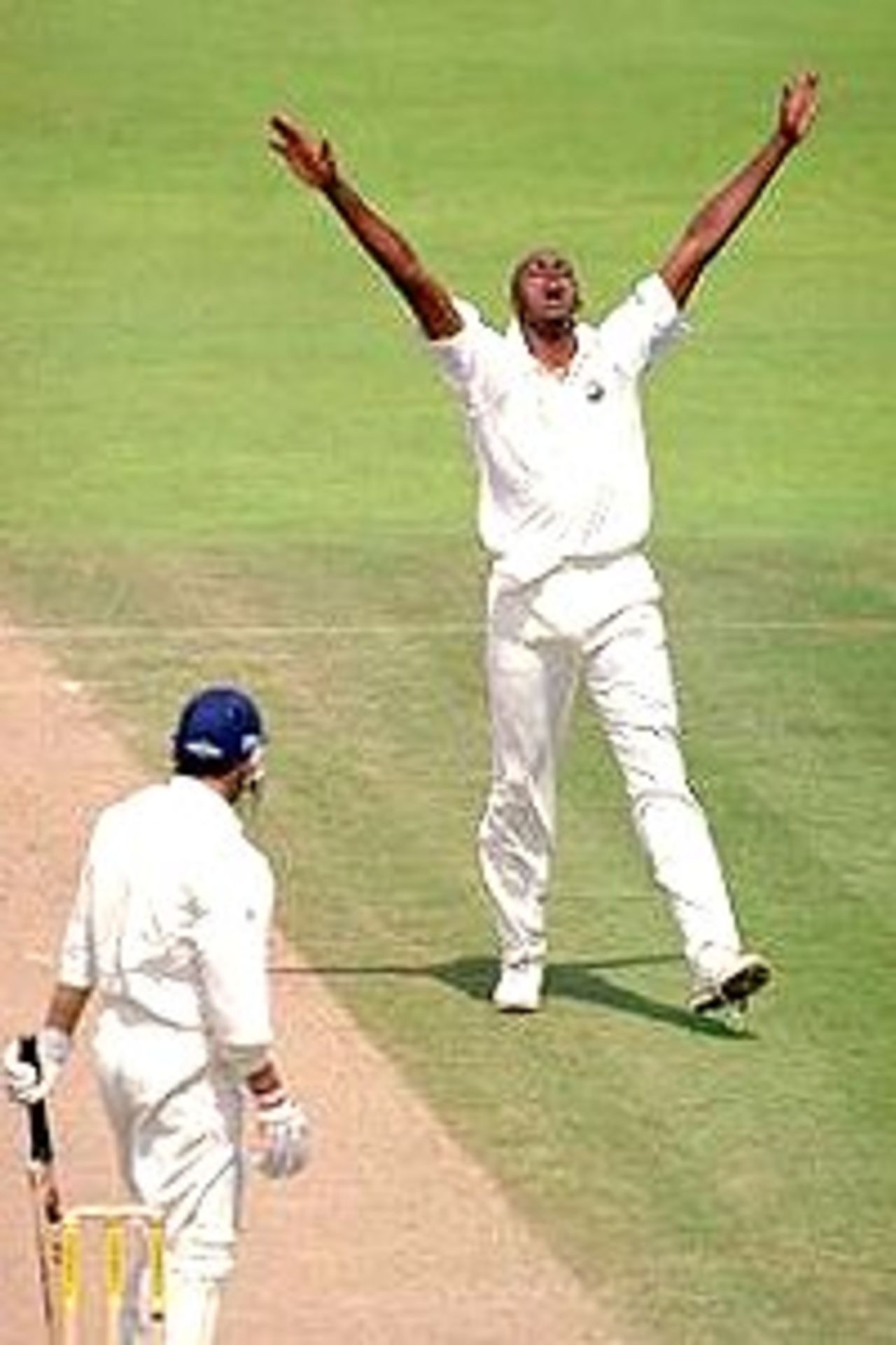 17 Jun 2000: Courtney Walsh of the West Indies celebrates dismissing Mark Ramprakash of England during the first Test Match at Edgbaston in Birmingham, England. West Indies won by an innings and 93 runs.