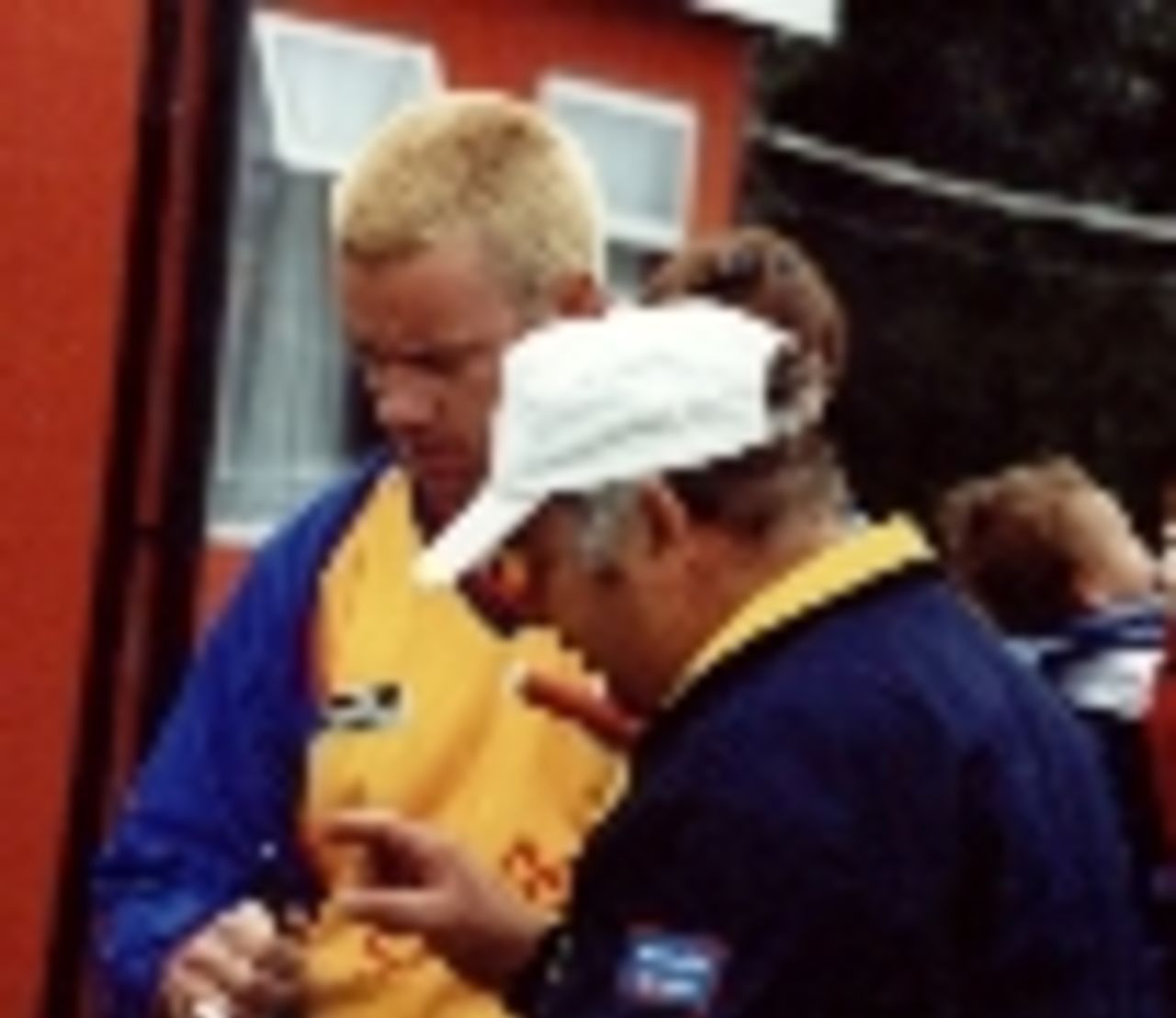 Glamorgan fan Brian Day gets Stuart Law`s autograph at Southend