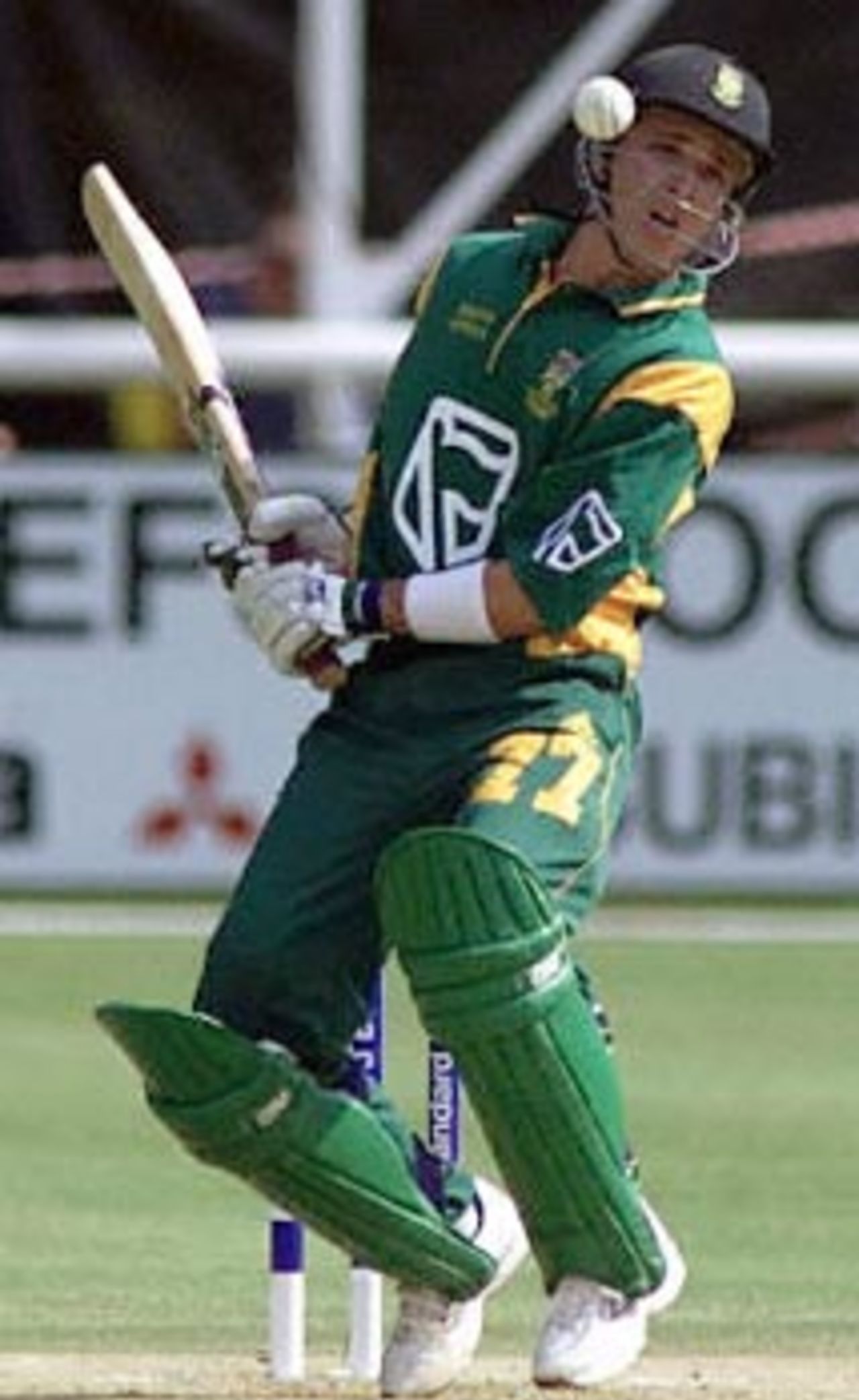 Dippenaar takes evasive action against the short ball. New Zealand in South Africa 2000/01, 1st ODI, South Africa v New Zealand North West Cricket Stadium, Potchefstroom, 20 October 2000