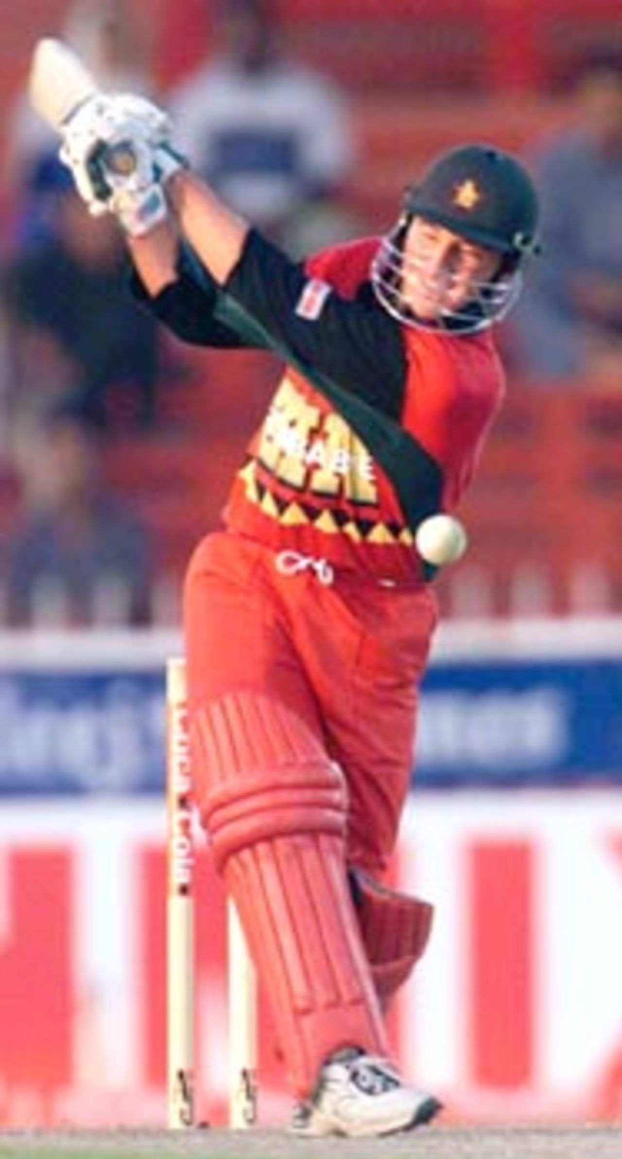 Dirk Viljoen plays a forceful shot. Coca-Cola Champions Trophy 2000/01, 2nd Match, Sri Lanka v Zimbabwe Sharjah C.A. Stadium, 21 October 2000