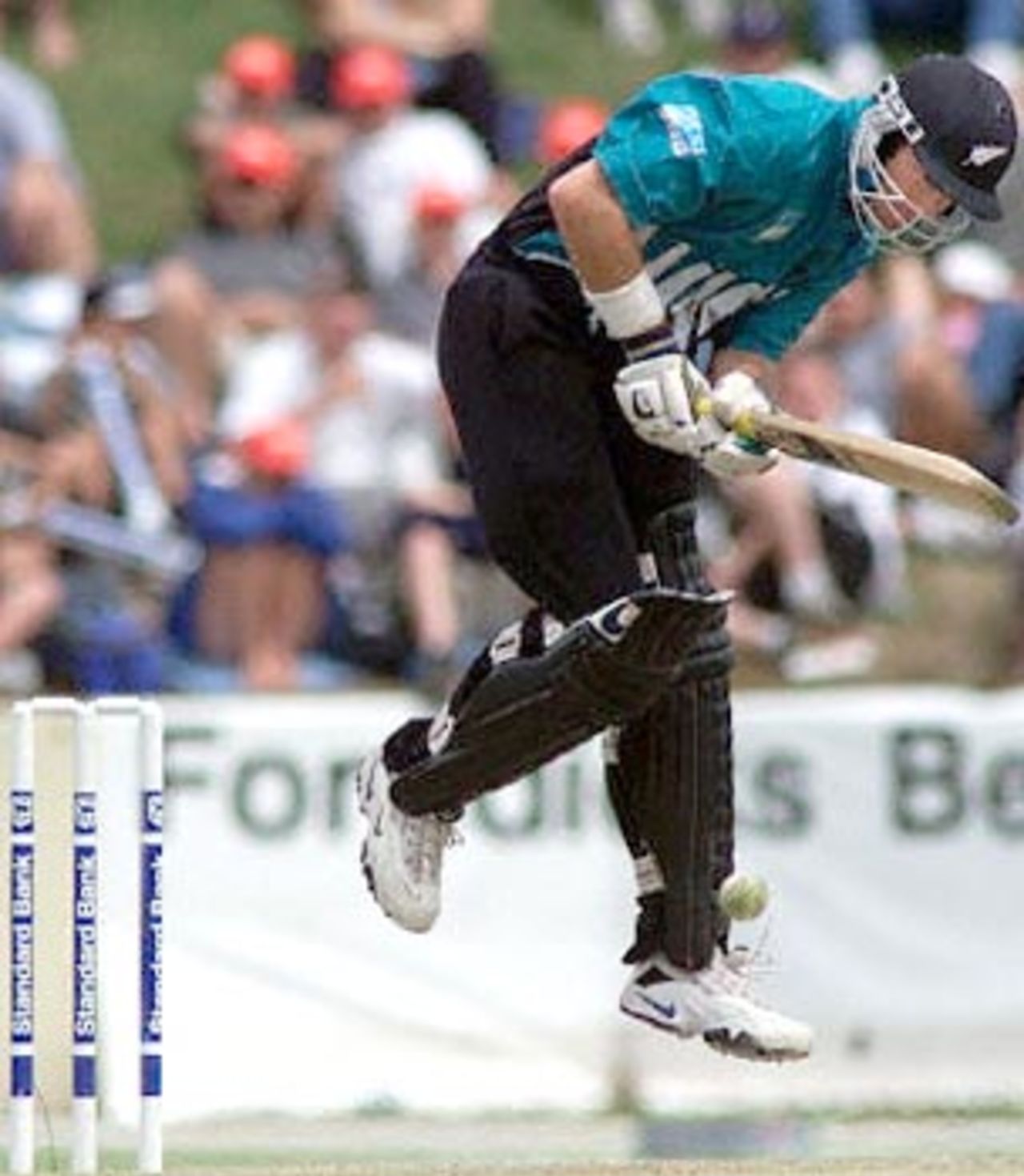 Roger Twose defends against a short pitched delivery, New Zealand in South Africa 2000/01, 2nd One-Day International, South Africa v New Zealand, Willowmoore Park, Benoni, 22 October 2000.