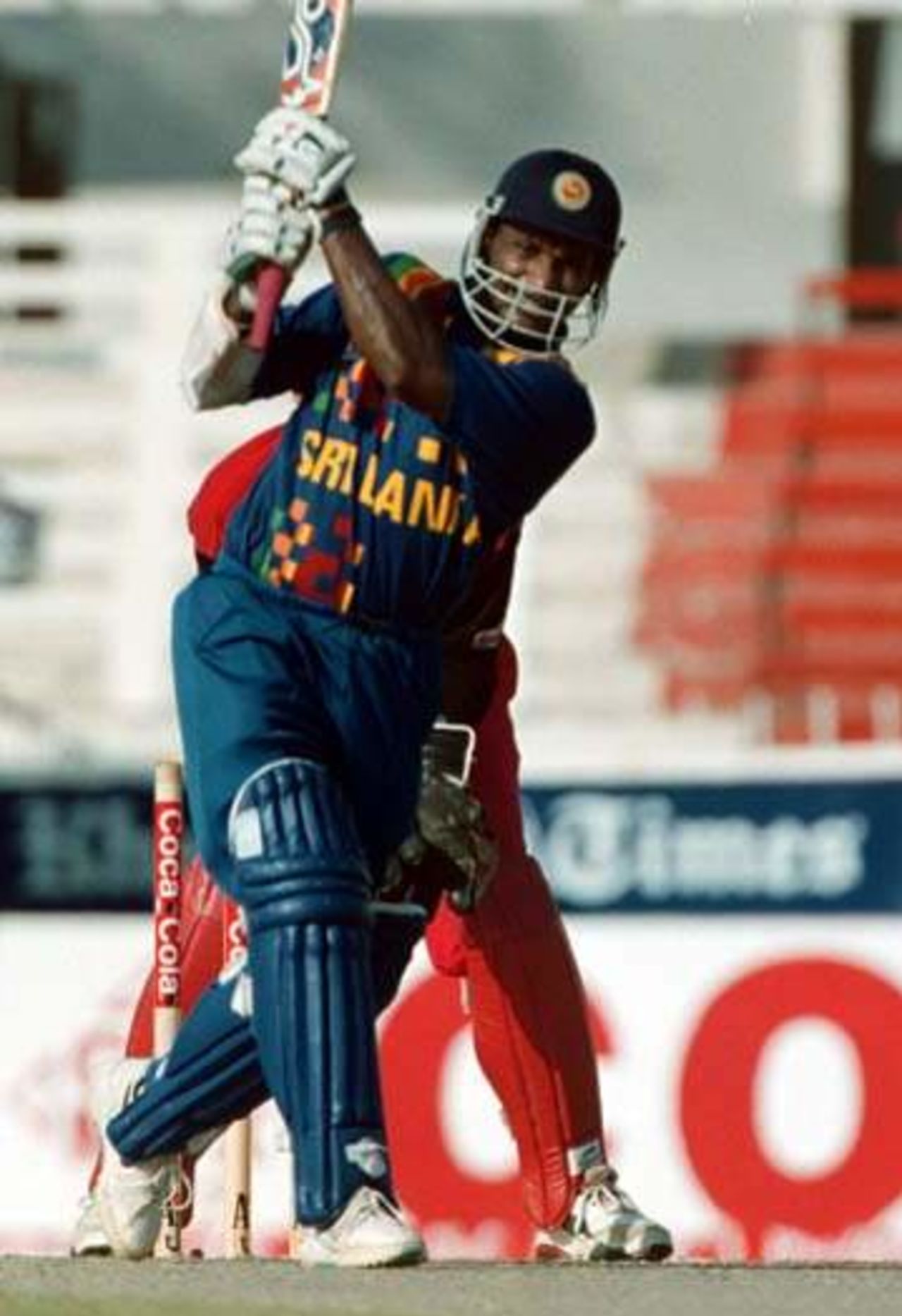 Sanath Jayasuriya placing the ball, Sri Lanka v Zimbabwe at Sharjah, 25th October 2000