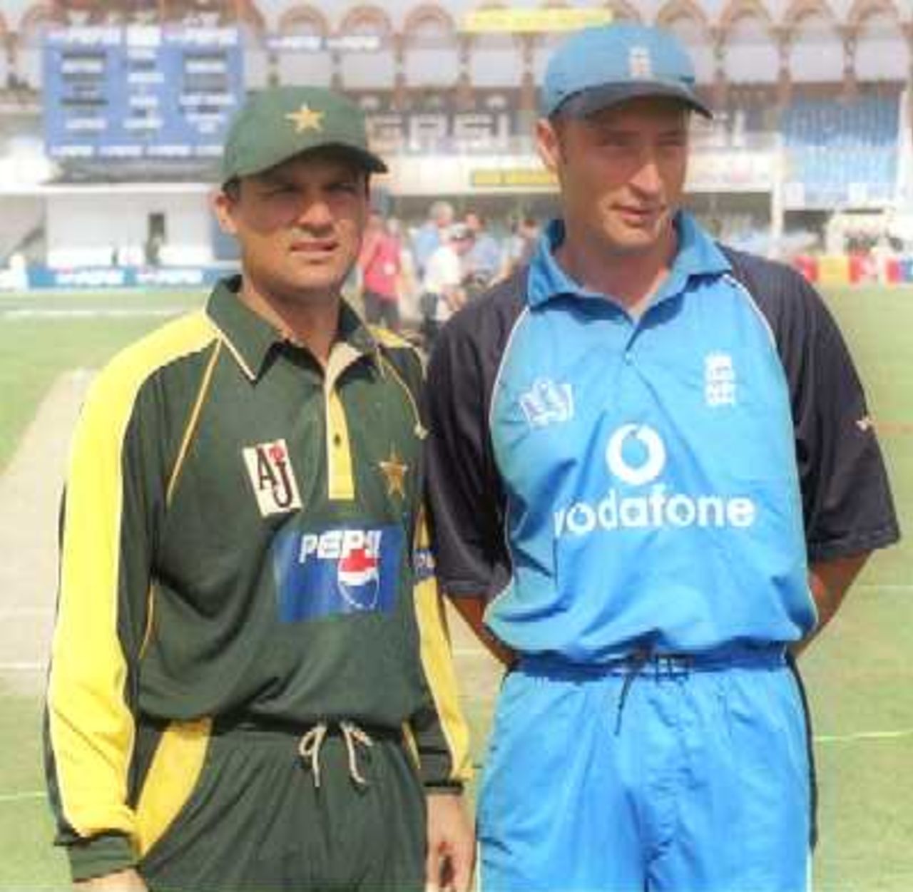 The two captains posing for photographer, England v Pakistan, 2nd ODI At Gaddafi Stadium Lahore, 27 October 2000