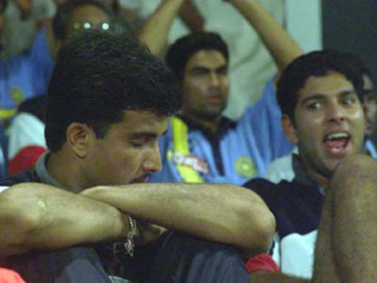 Sombre Ganguly and delighted Yuvraj are a study in contrast, Coca-Cola Champions Trophy, 2000/01, 5th Match, India v Zimbabwe, Sharjah C.A. Stadium, 26 October 2000.
